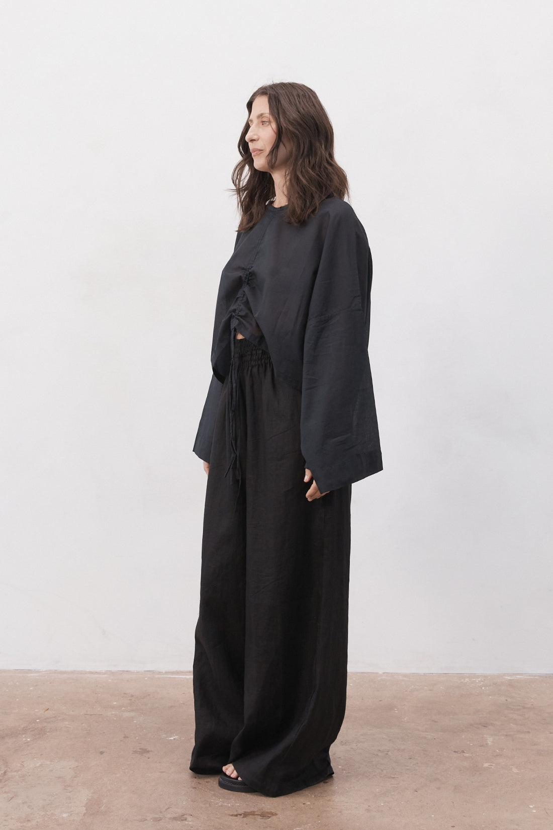 Jonathan Wide Leg Linen Pant Black