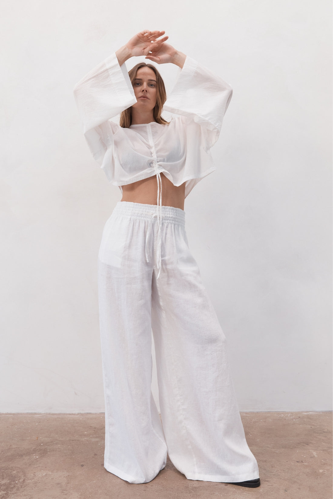 Jonathan Wide Leg Linen Pant White