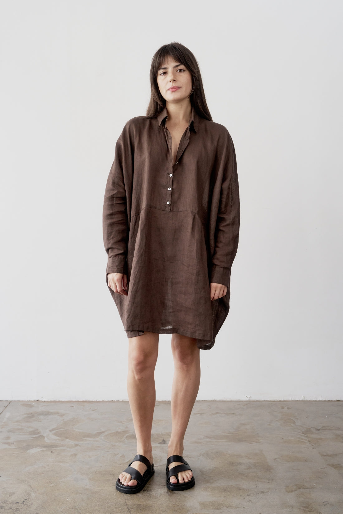 Byron Oversized Linen Shirt Dress, Cacao | One Size Byron Oversized Linen Shirt Dress, Cacao | One Size