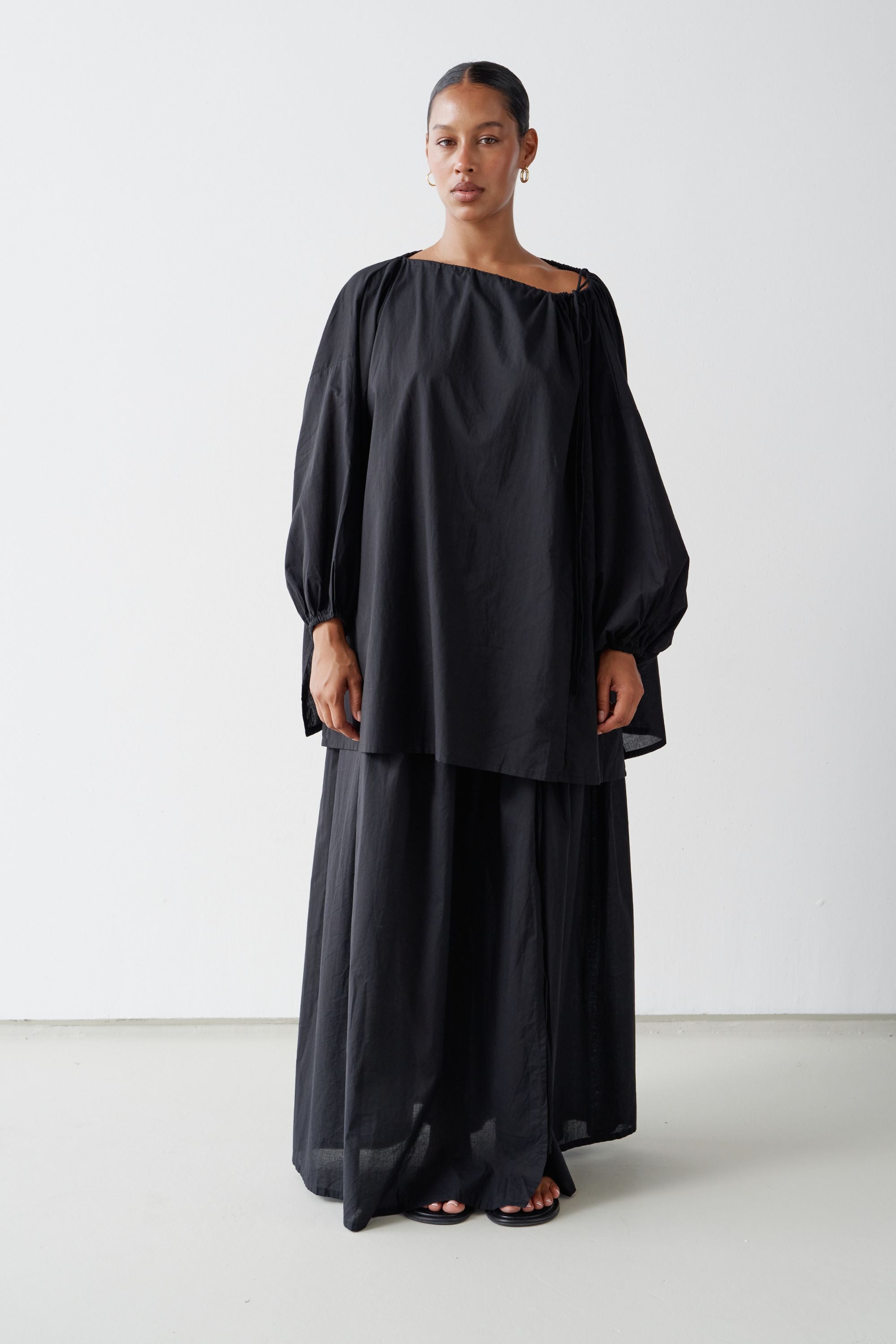 Maya Organic Cotton Maxi Skirt Black — UNIKSPACE