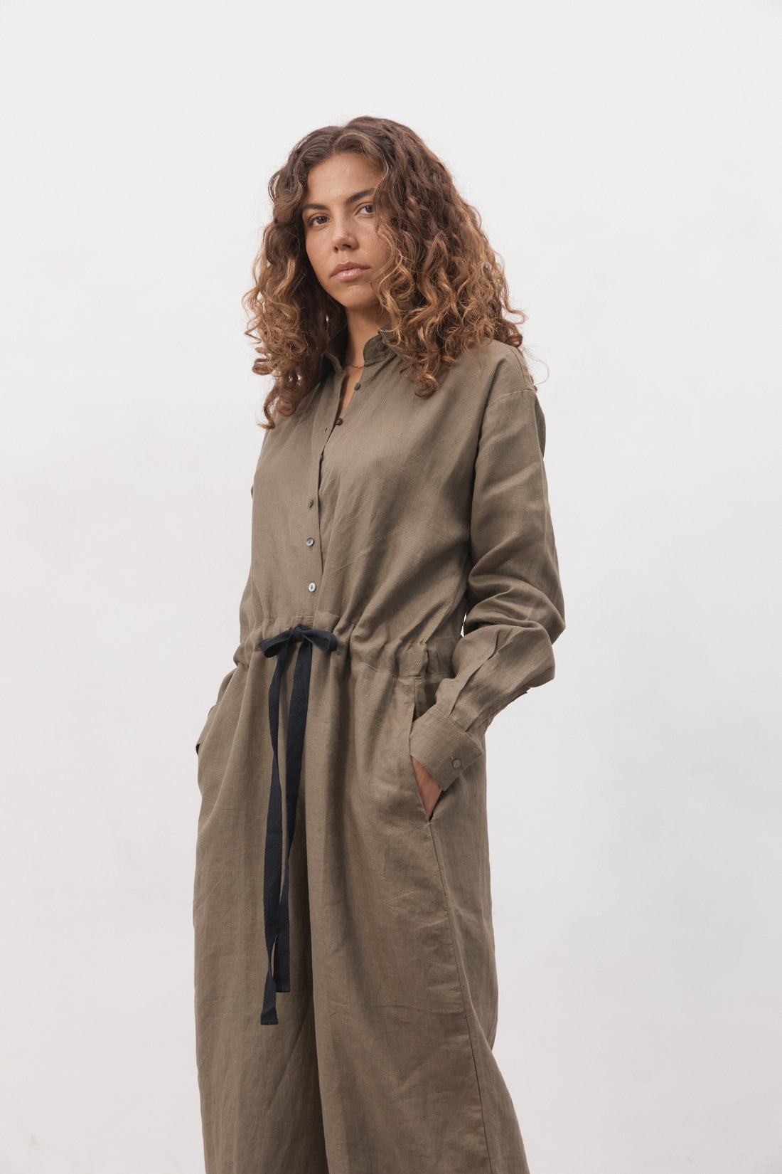 Kidd Linen Boilersuit Olive — UNIKSPACE
