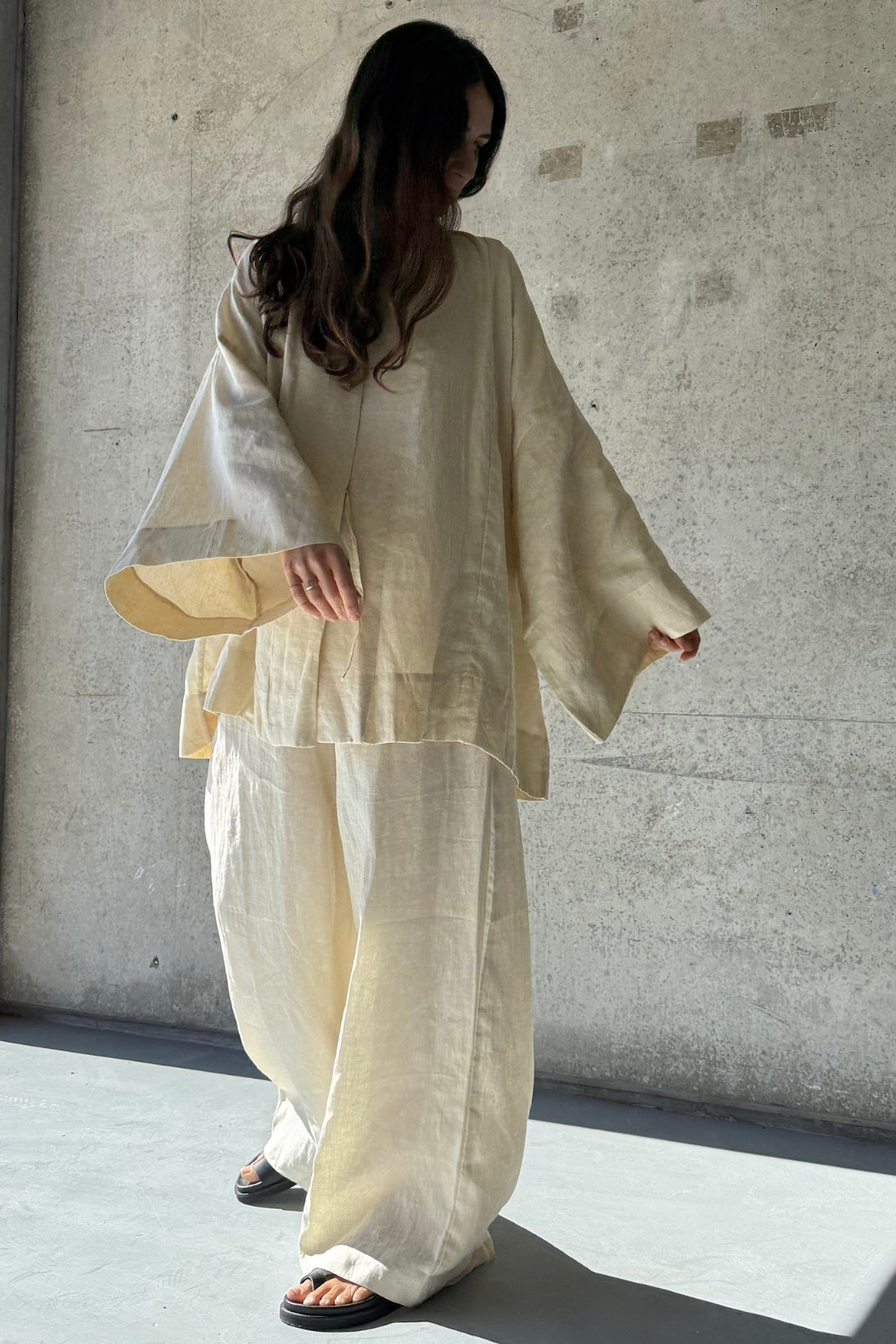 Jonathan Wide Leg Linen Pant Shell