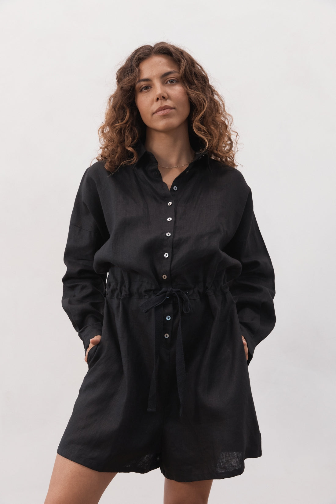 Ewa Linen Boilersuit Black