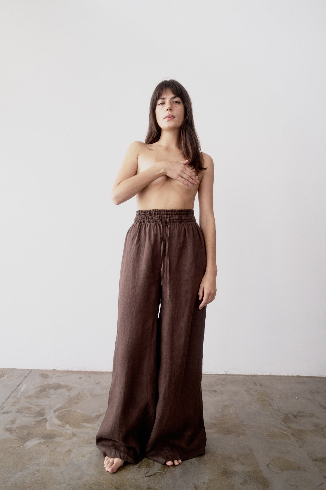 Jonathan Wide Leg Linen Pant Cacao
