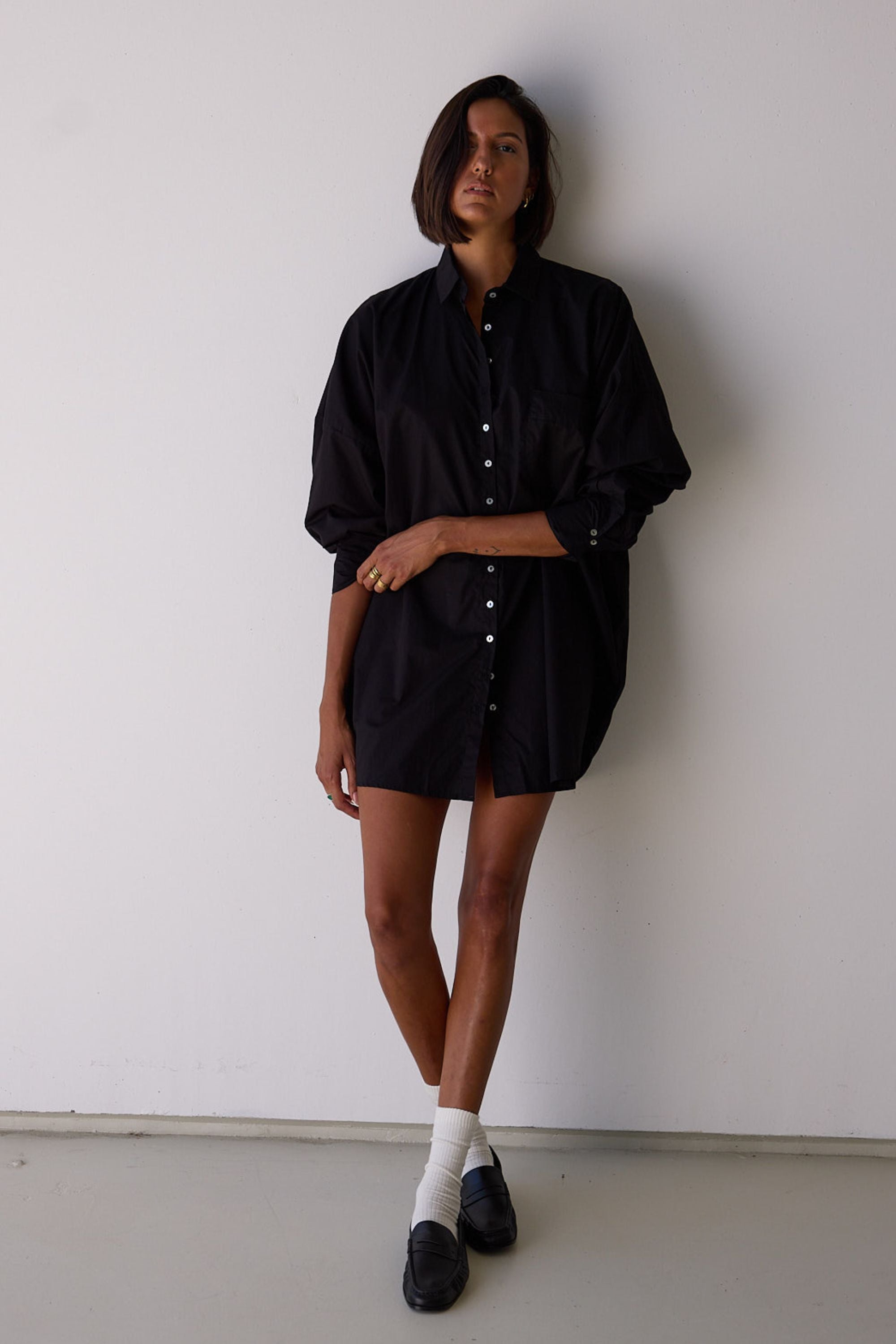 oversized poplin shirt dress Oversized Shirt Dress  Navy  La Garonne
