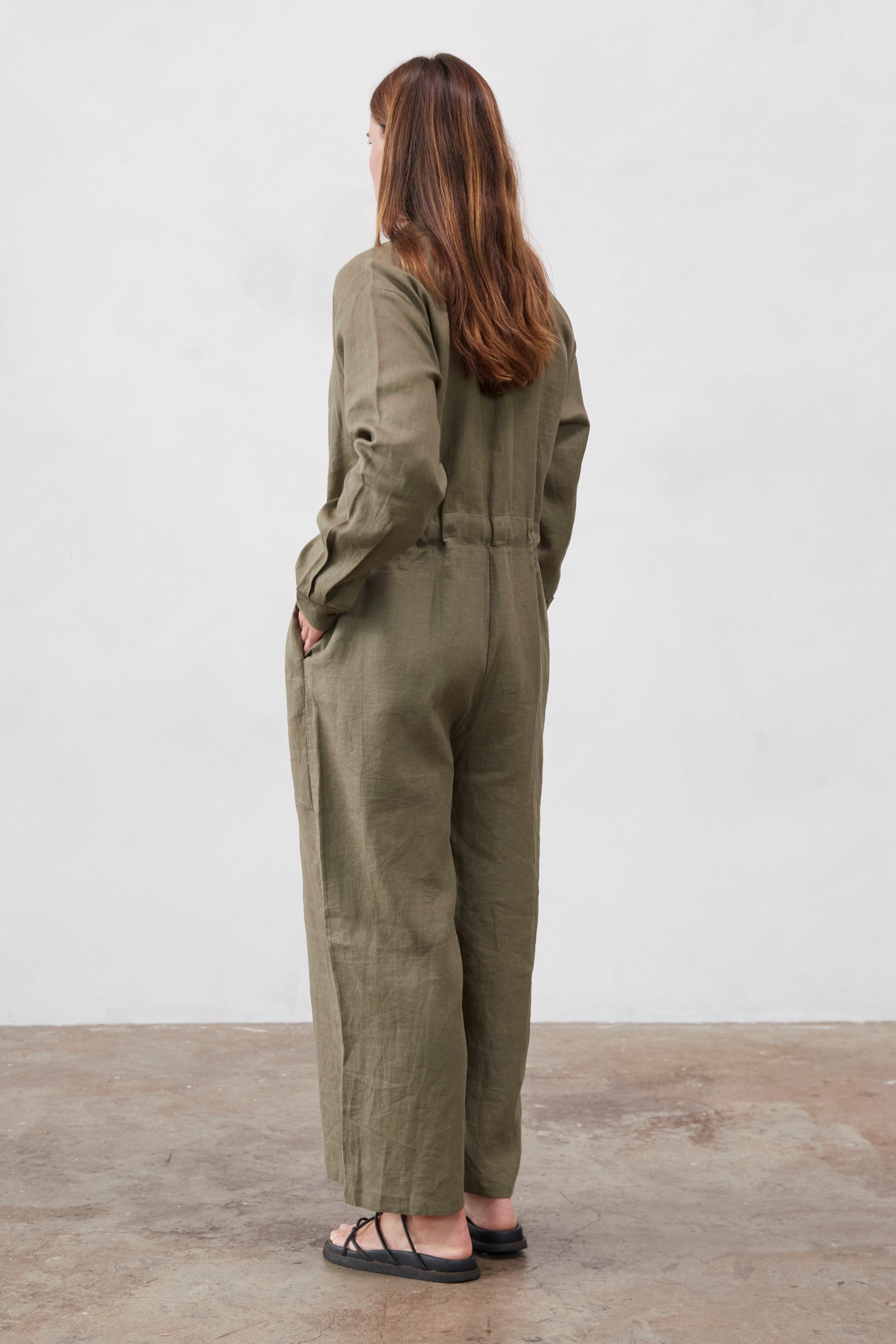 Kidd Linen Boilersuit Olive — UNIKSPACE