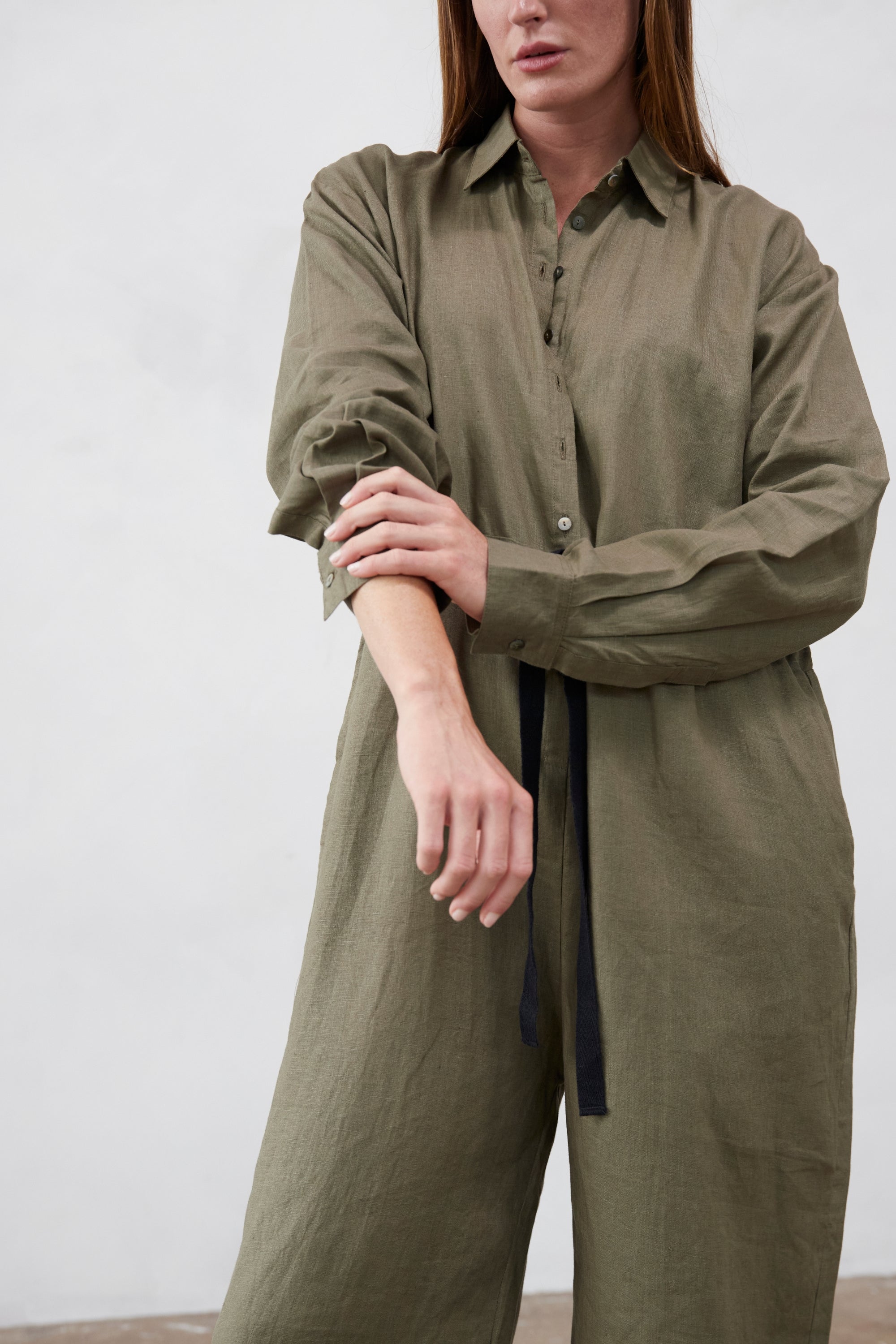 Kidd Linen Boilersuit Olive — UNIKSPACE