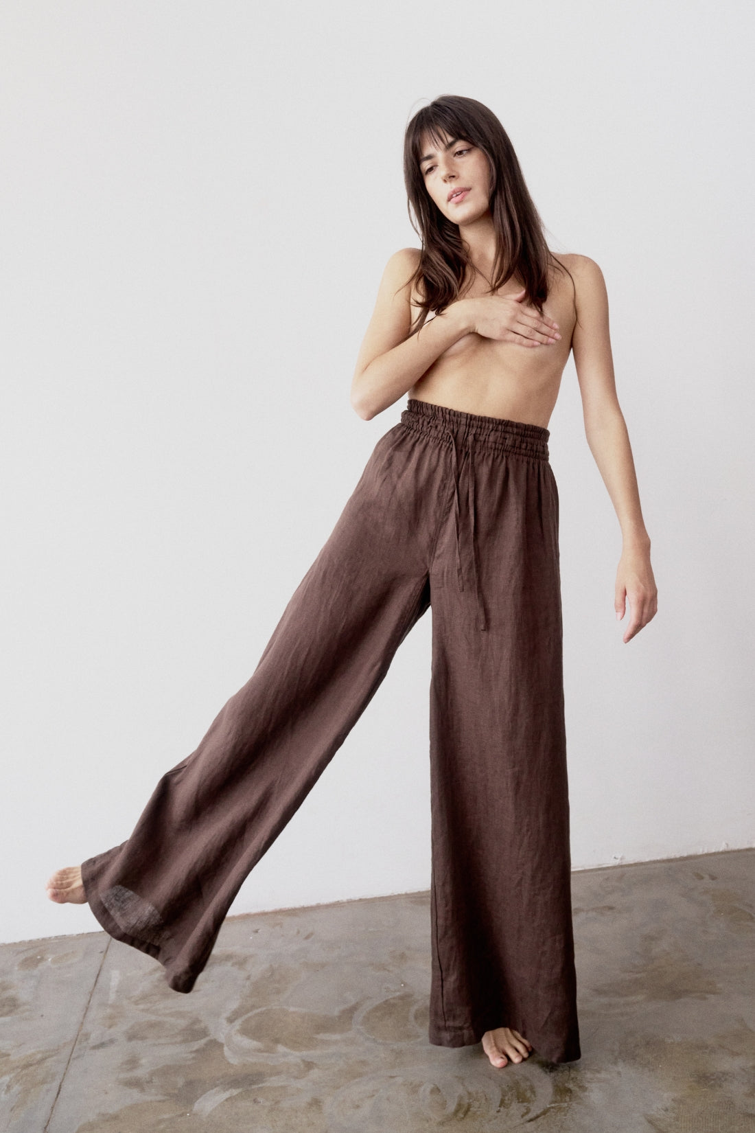 Jonathan Wide Leg Linen Pant Cacao