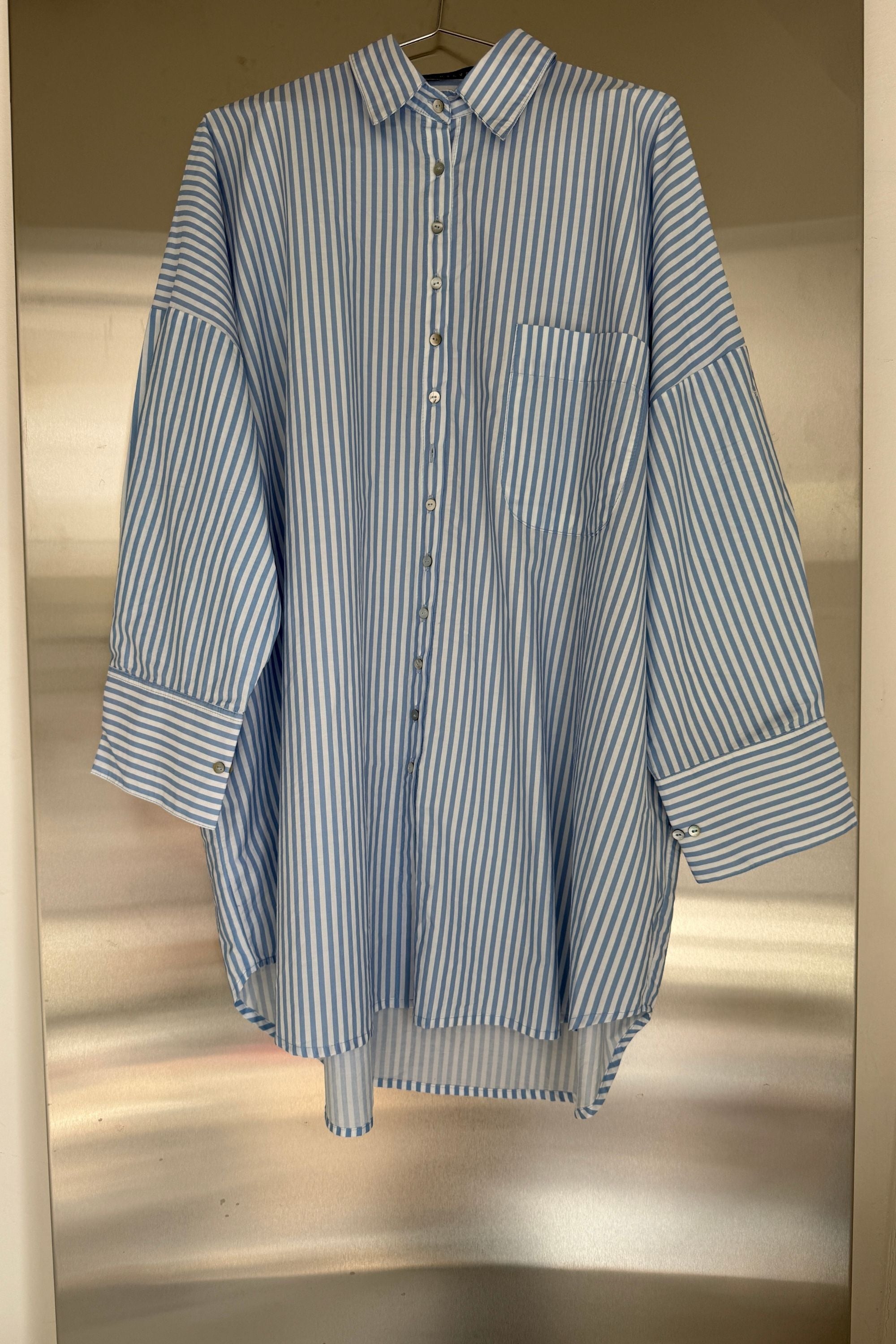 SAMPLE SALE | Stevie Cotton Poplin Shirt Dress Sky Stripe