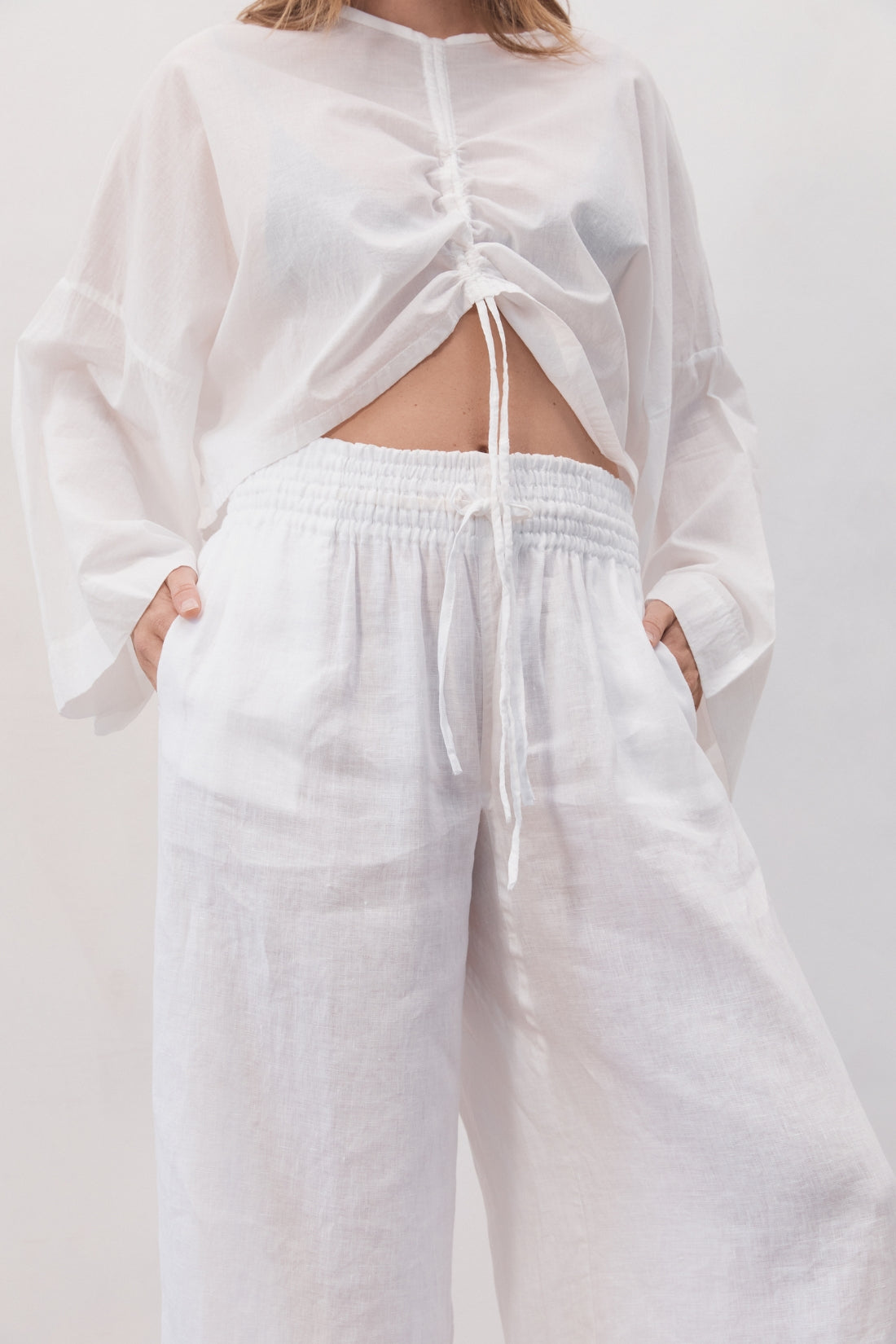 Jonathan Wide Leg Linen Pant White