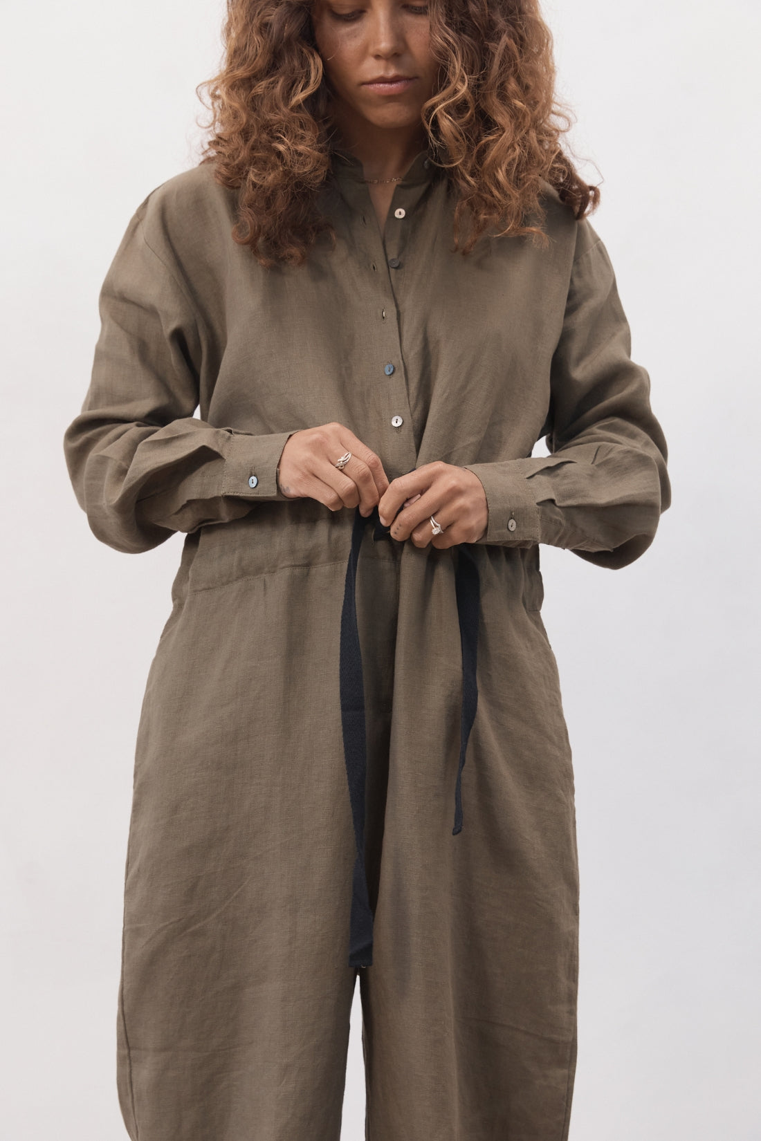 Kidd Linen Boilersuit Olive — UNIKSPACE