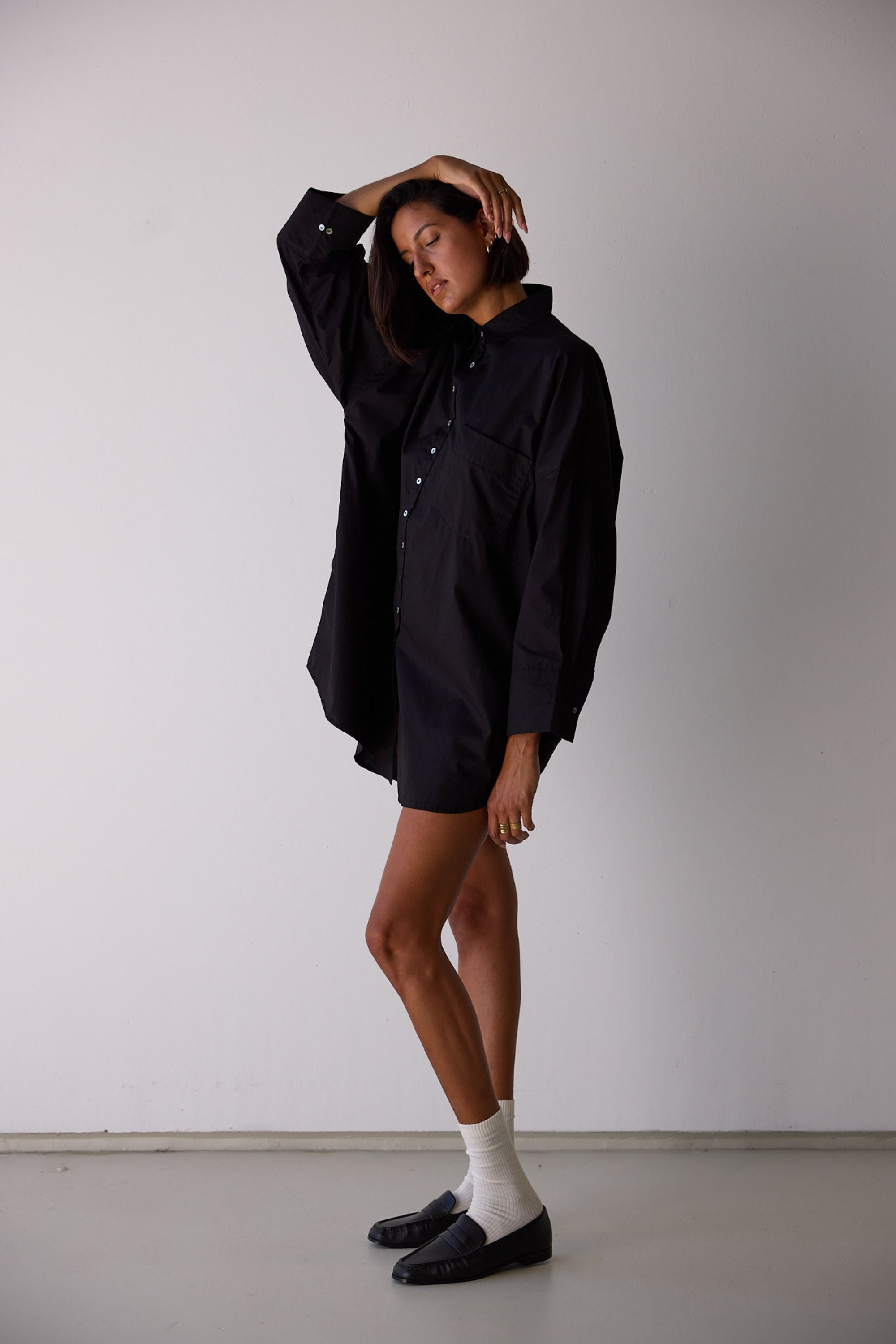 Stevie Oversized Poplin Shirt Dress Black — UNIKSPACE