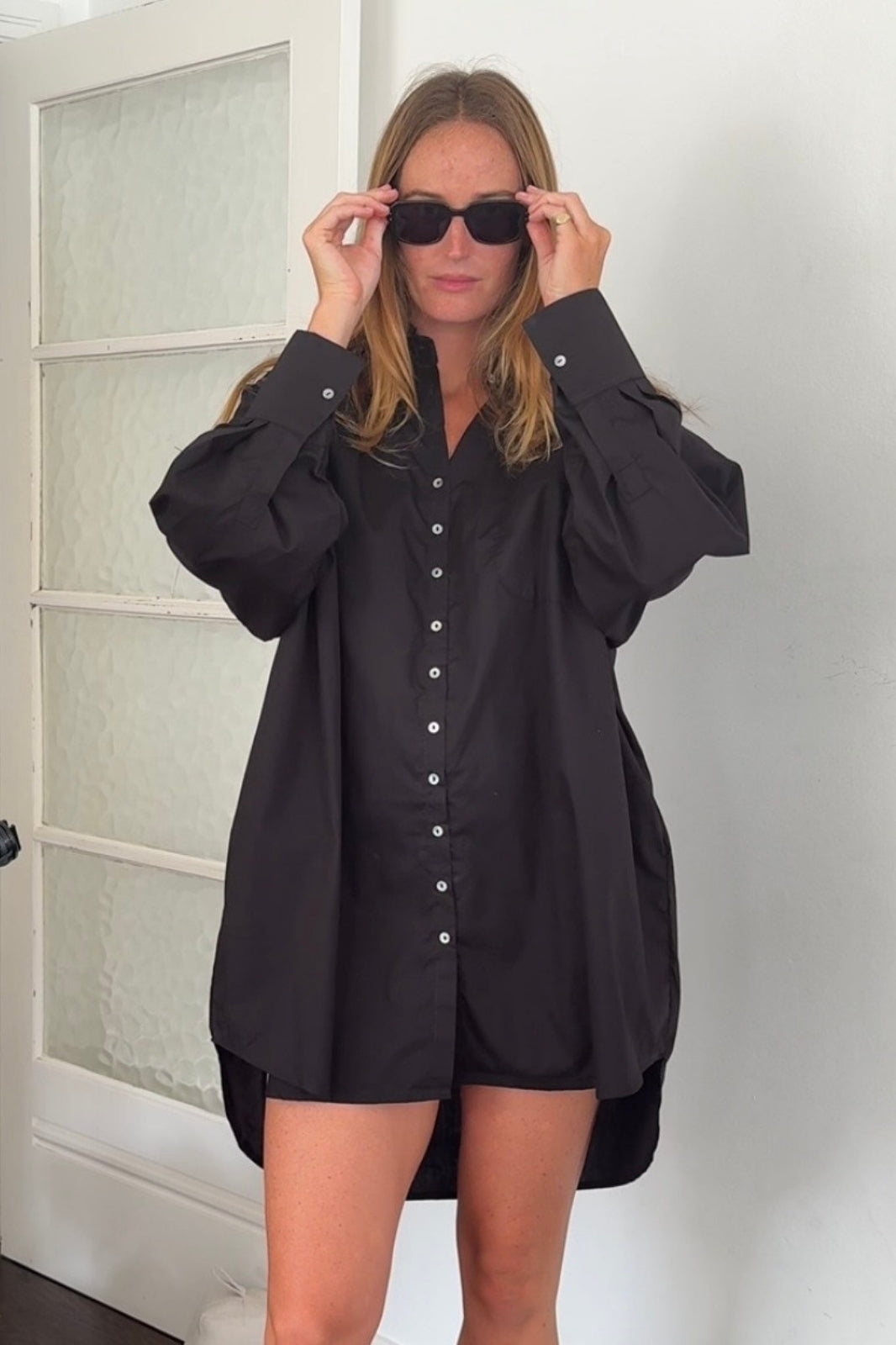 Stevie Oversized Poplin Shirt Dress Black — UNIKSPACE
