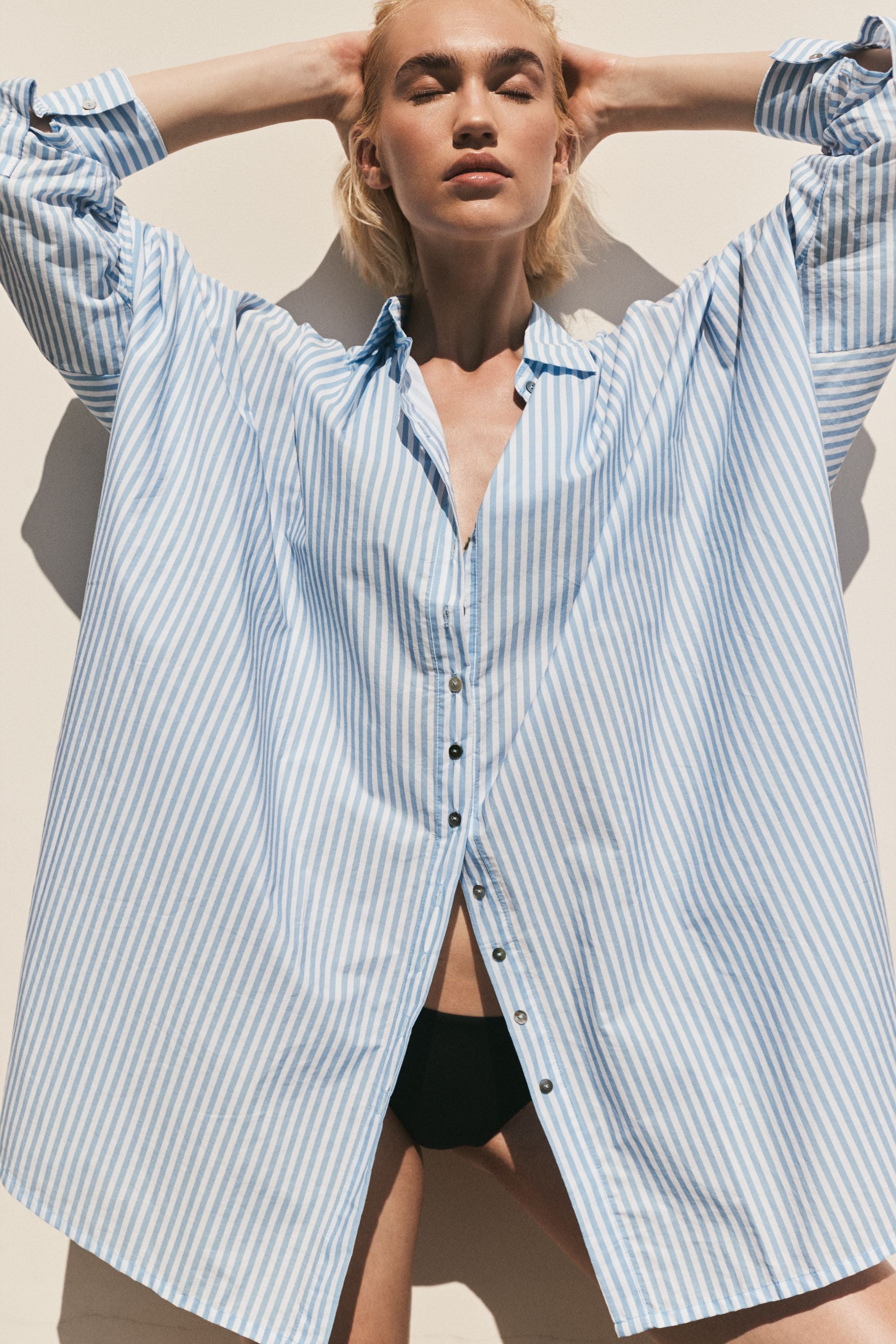 Oscar Oversized Cotton Poplin Shirt Sky Stripe — UNIKSPACE