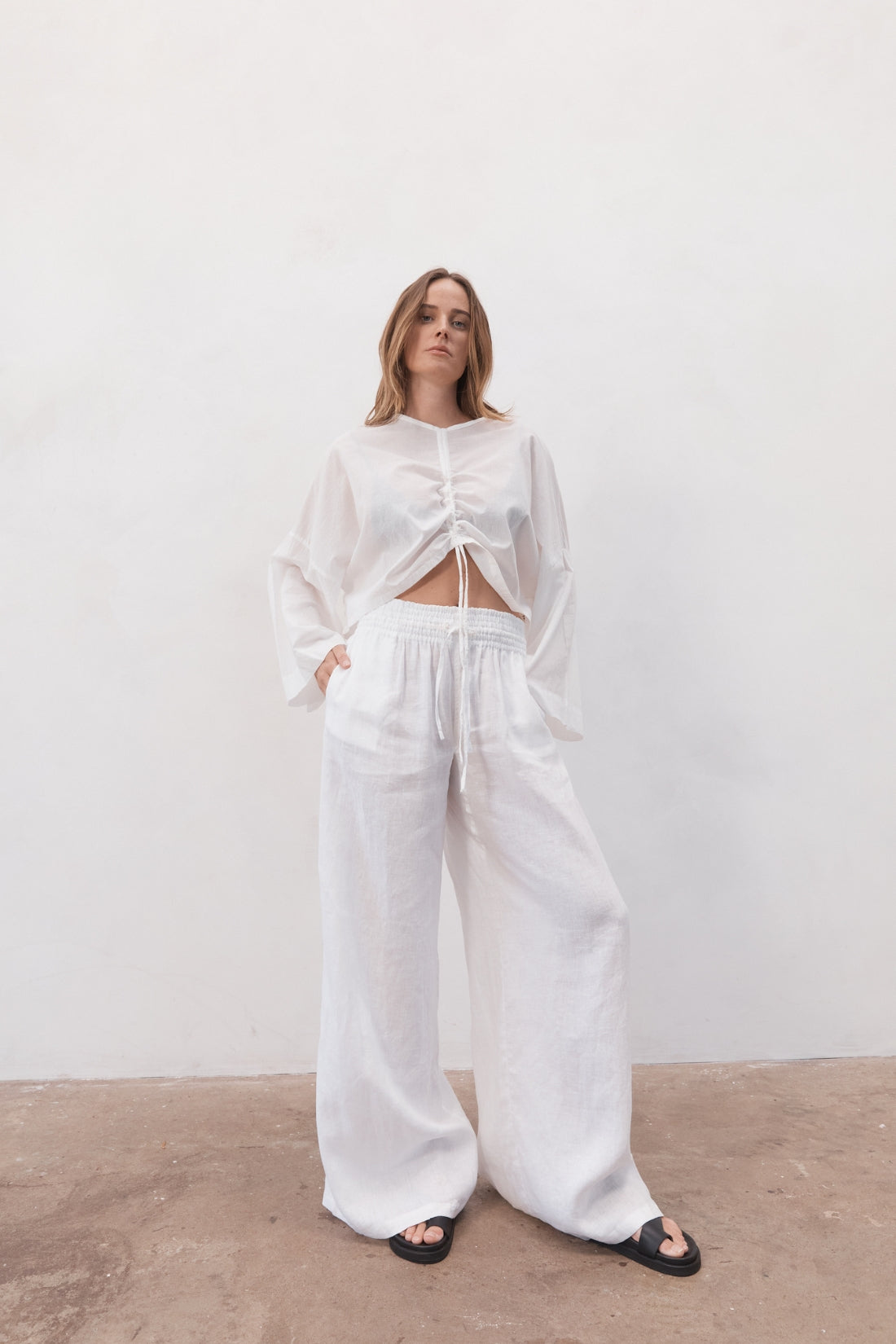 Jonathan Wide Leg Linen Pant White