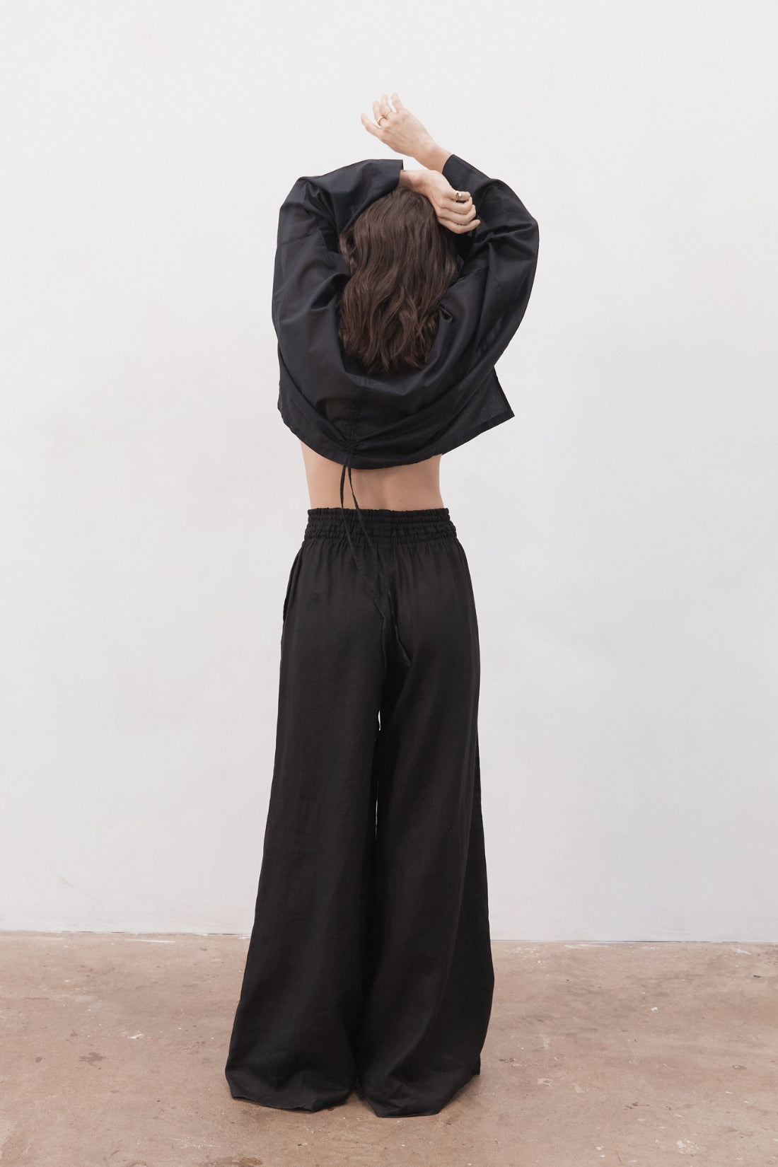 Jonathan Wide Leg Linen Pant Black