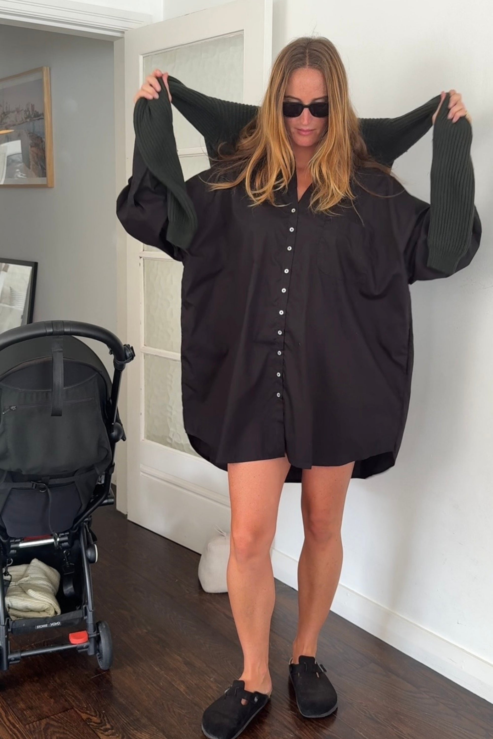 Stevie Oversized Poplin Shirt Dress Black — UNIKSPACE
