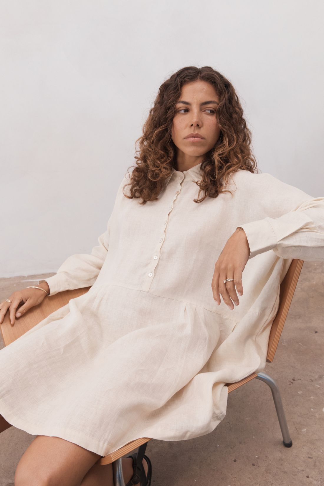 oversized shirt dress for women Byron Oversized Linen Shirt Dress, Shell