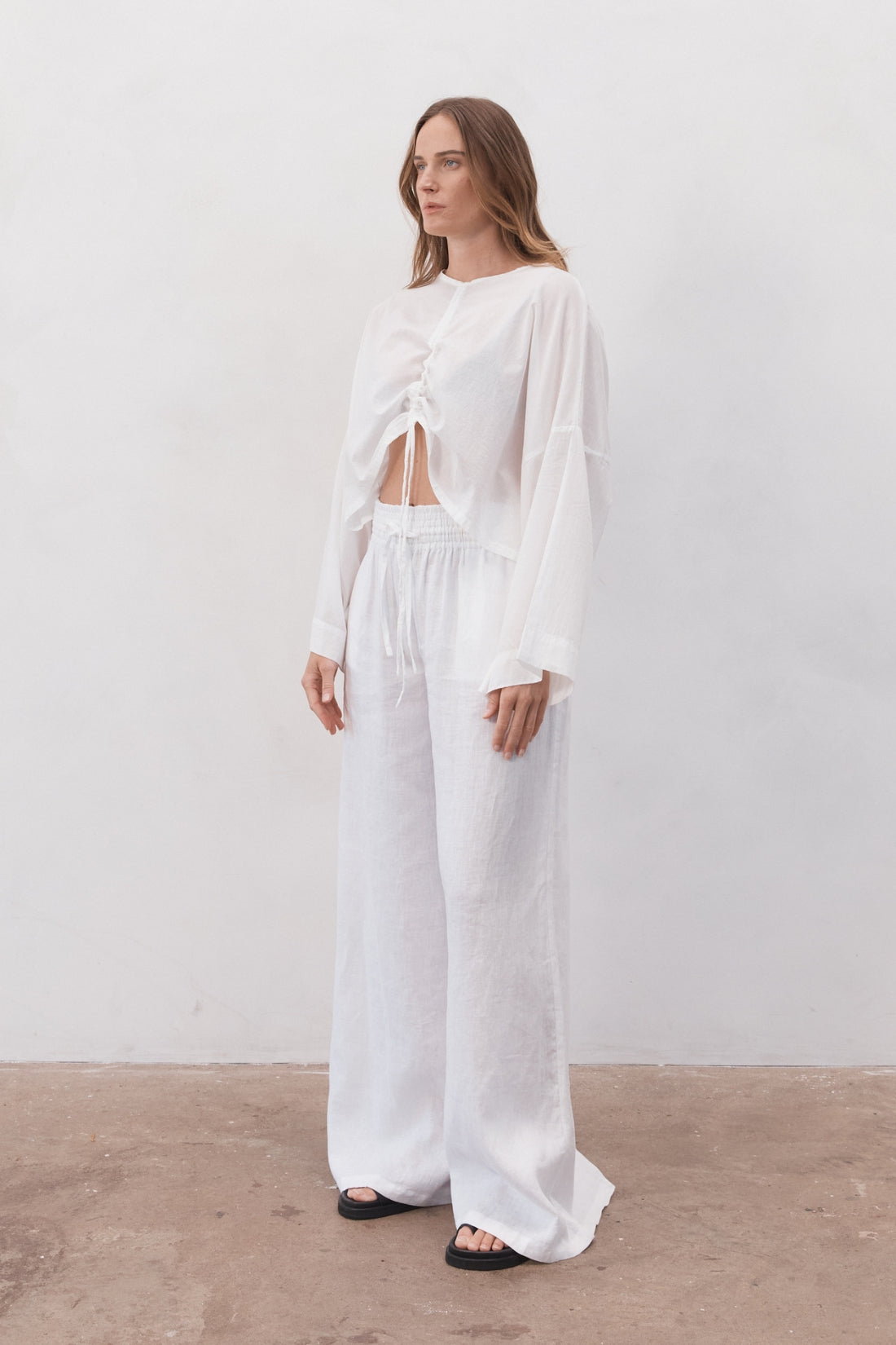 Jonathan Wide Leg Linen Pant White