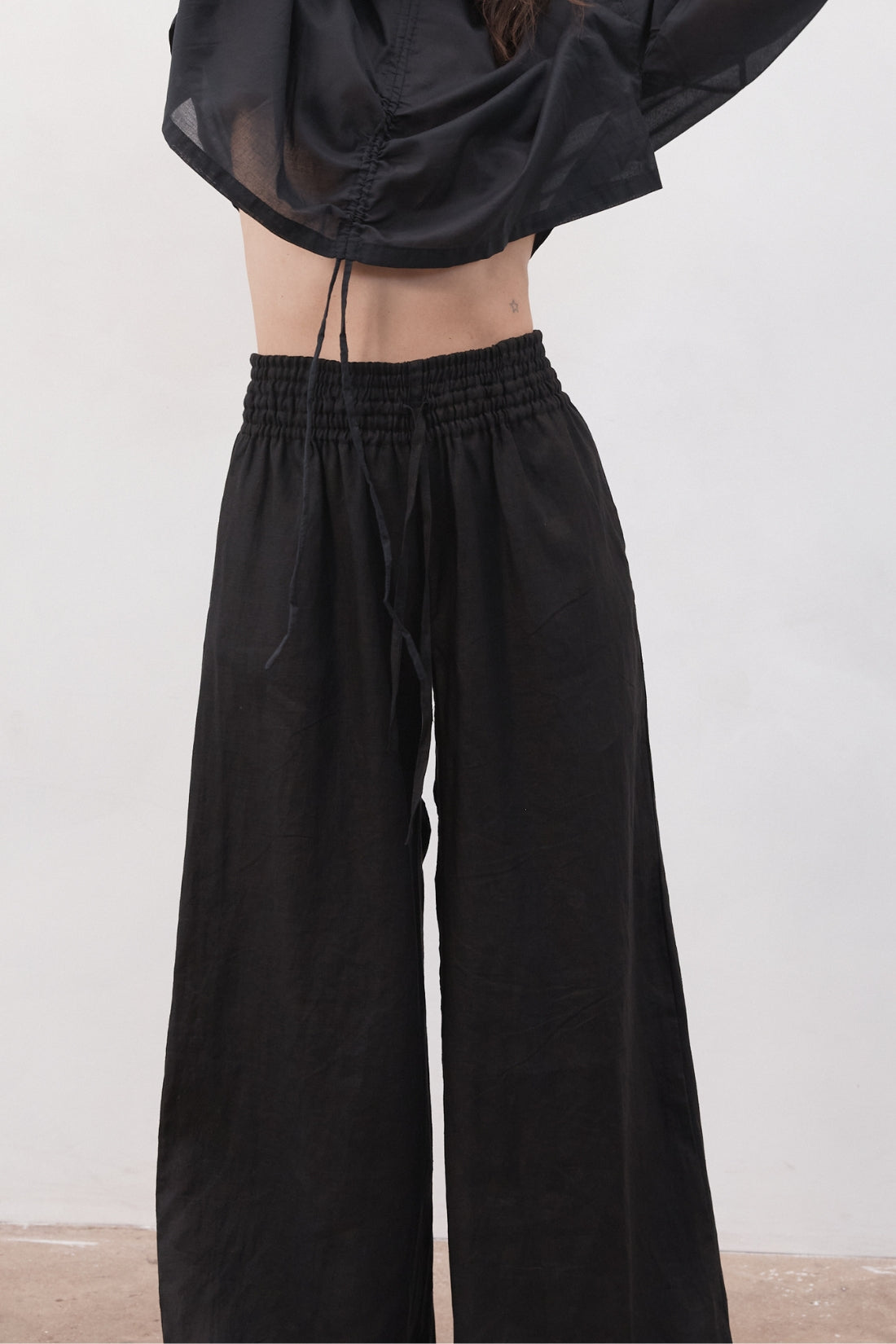 Jonathan Wide Leg Linen Pant Black