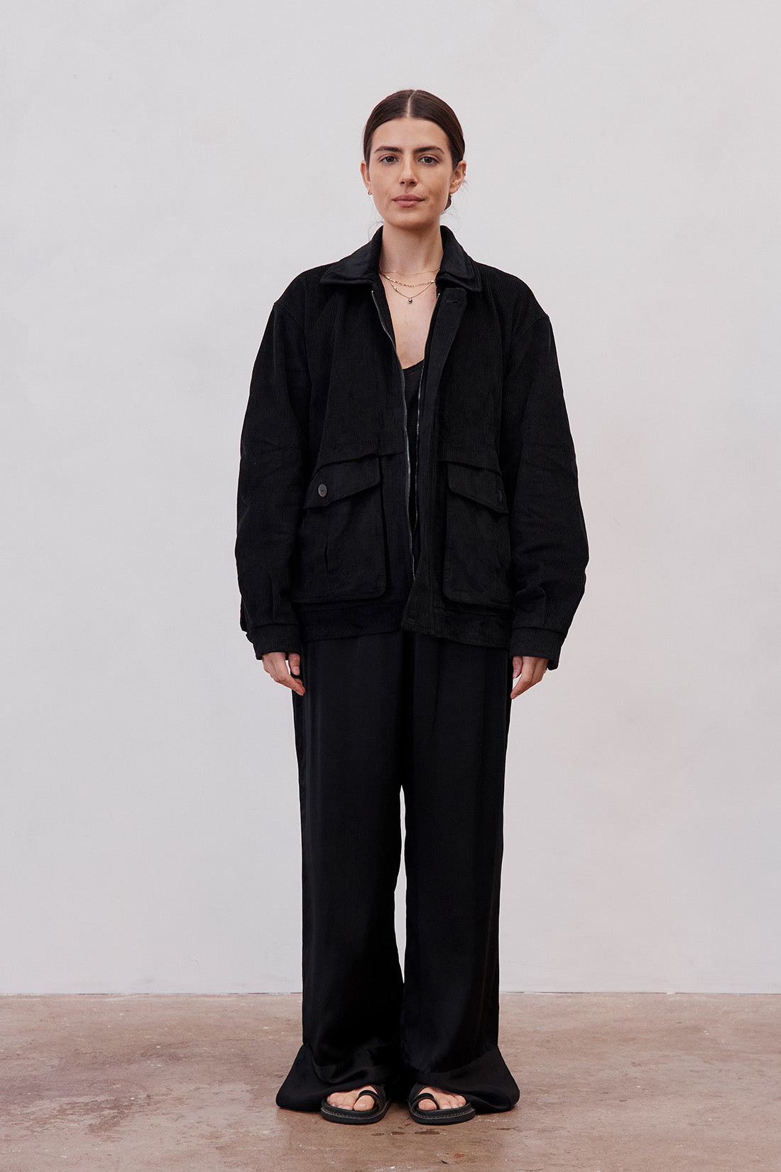 Alfred Corduroy Bomber Jacket Black — UNIKSPACE