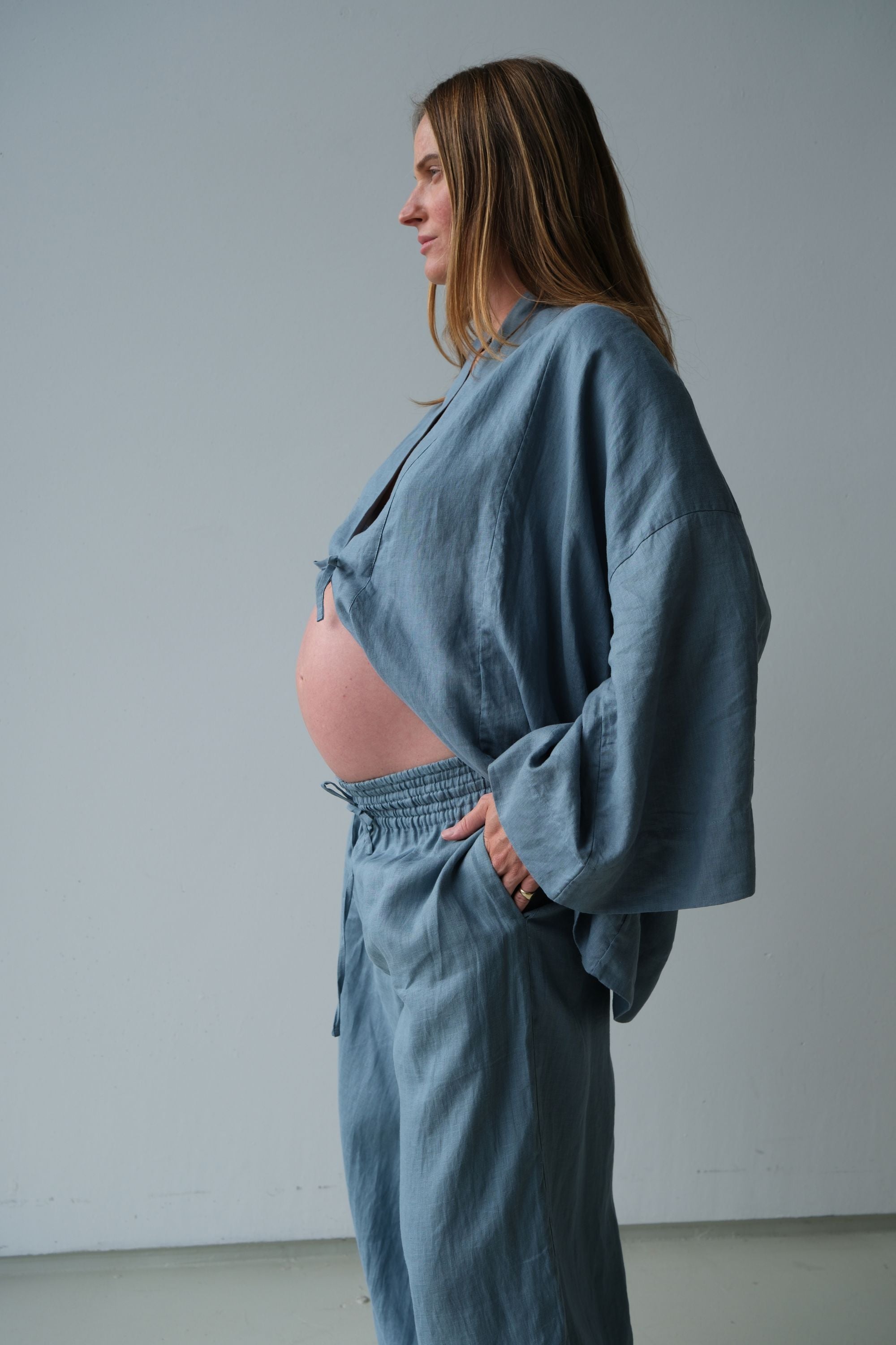 Jonathan Wide Leg Linen Pant Steel Blue