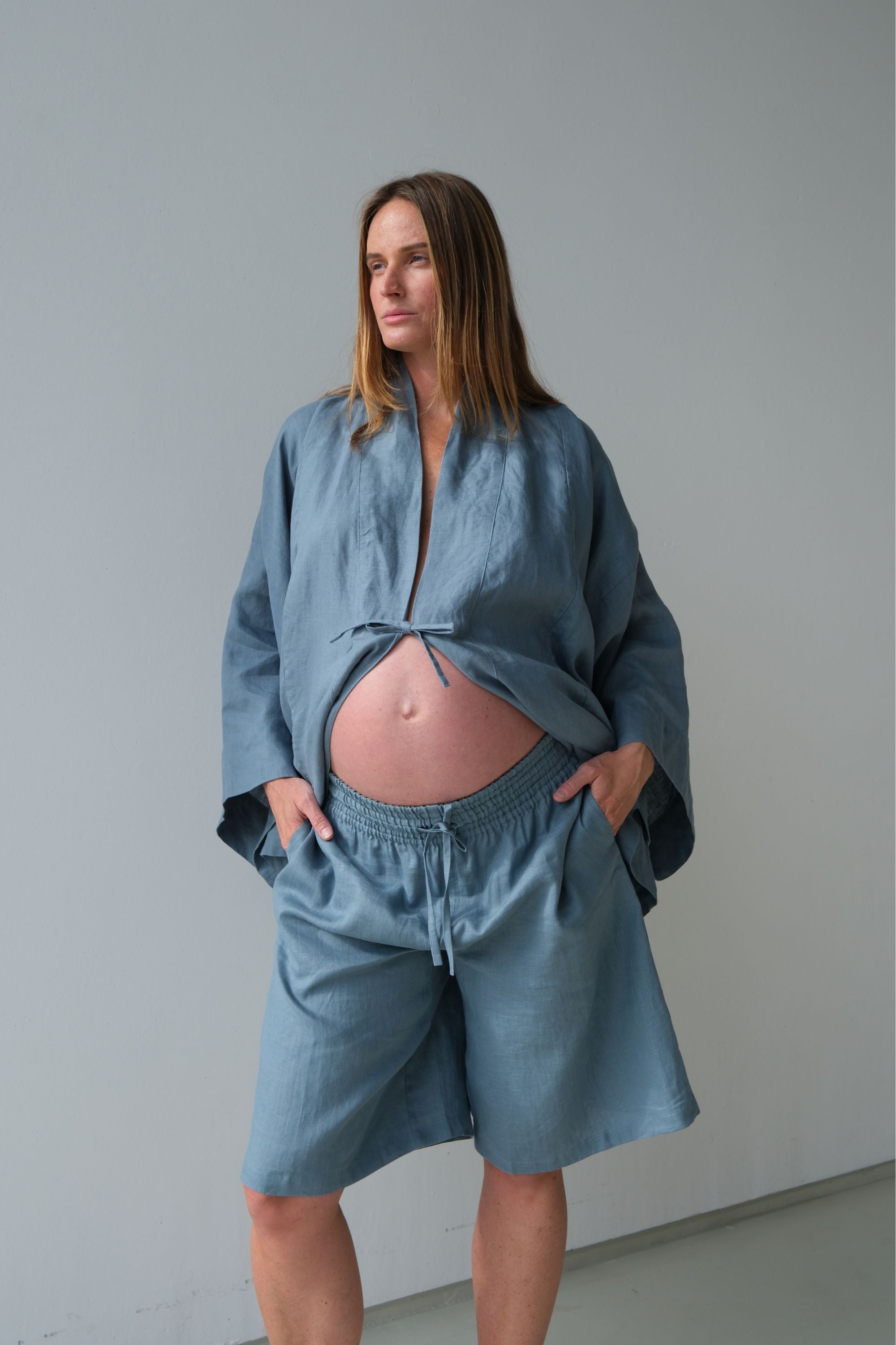 Koko Linen Short Steel Blue