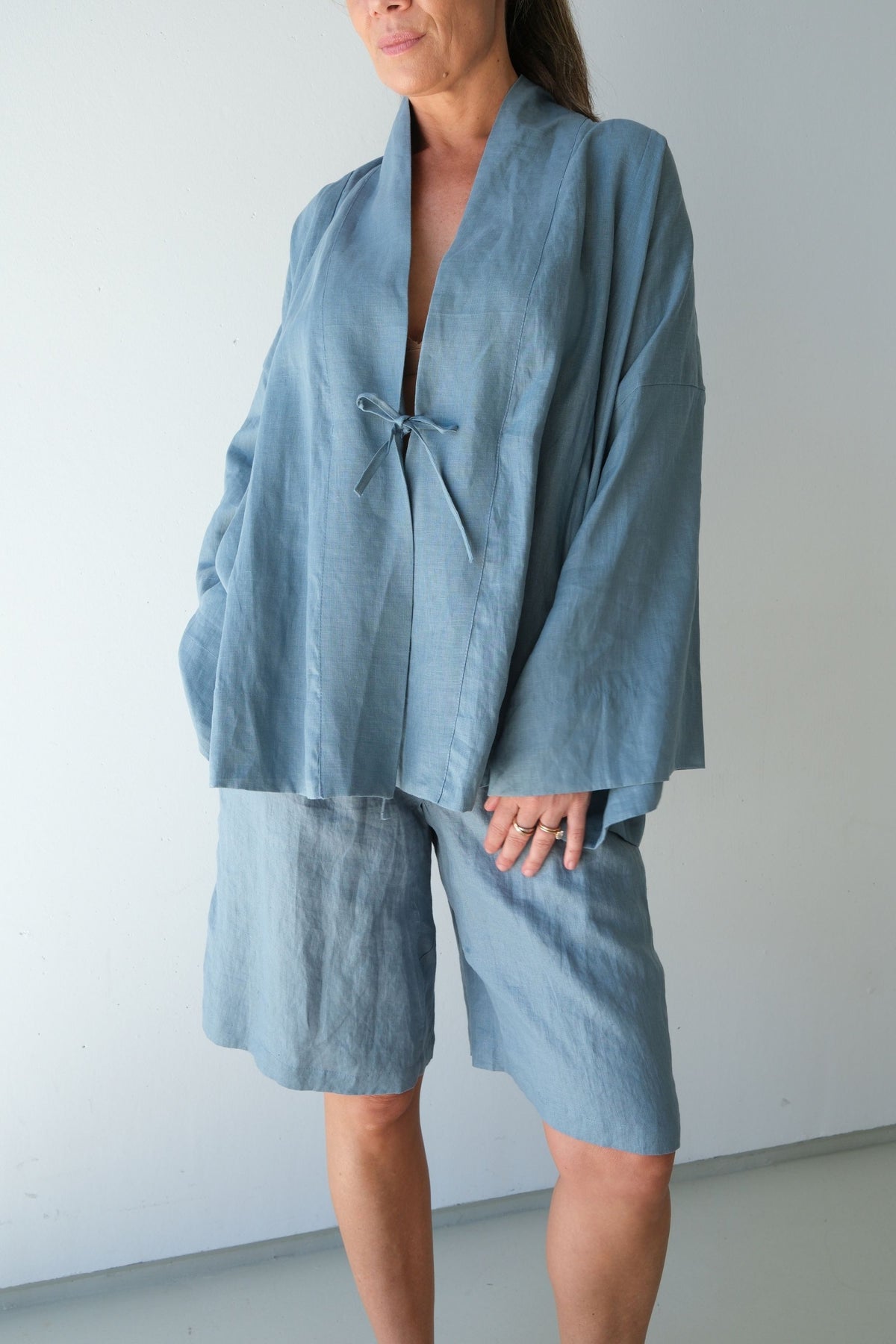Anya Linen Kimono Steel Blue