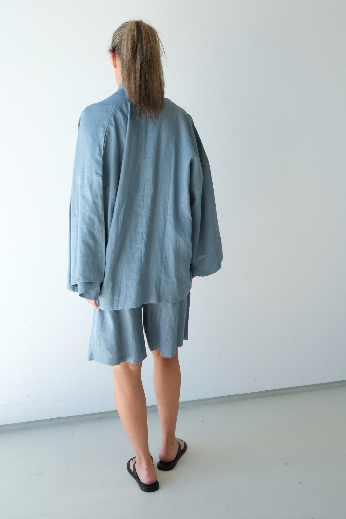 Anya Linen Kimono Steel Blue