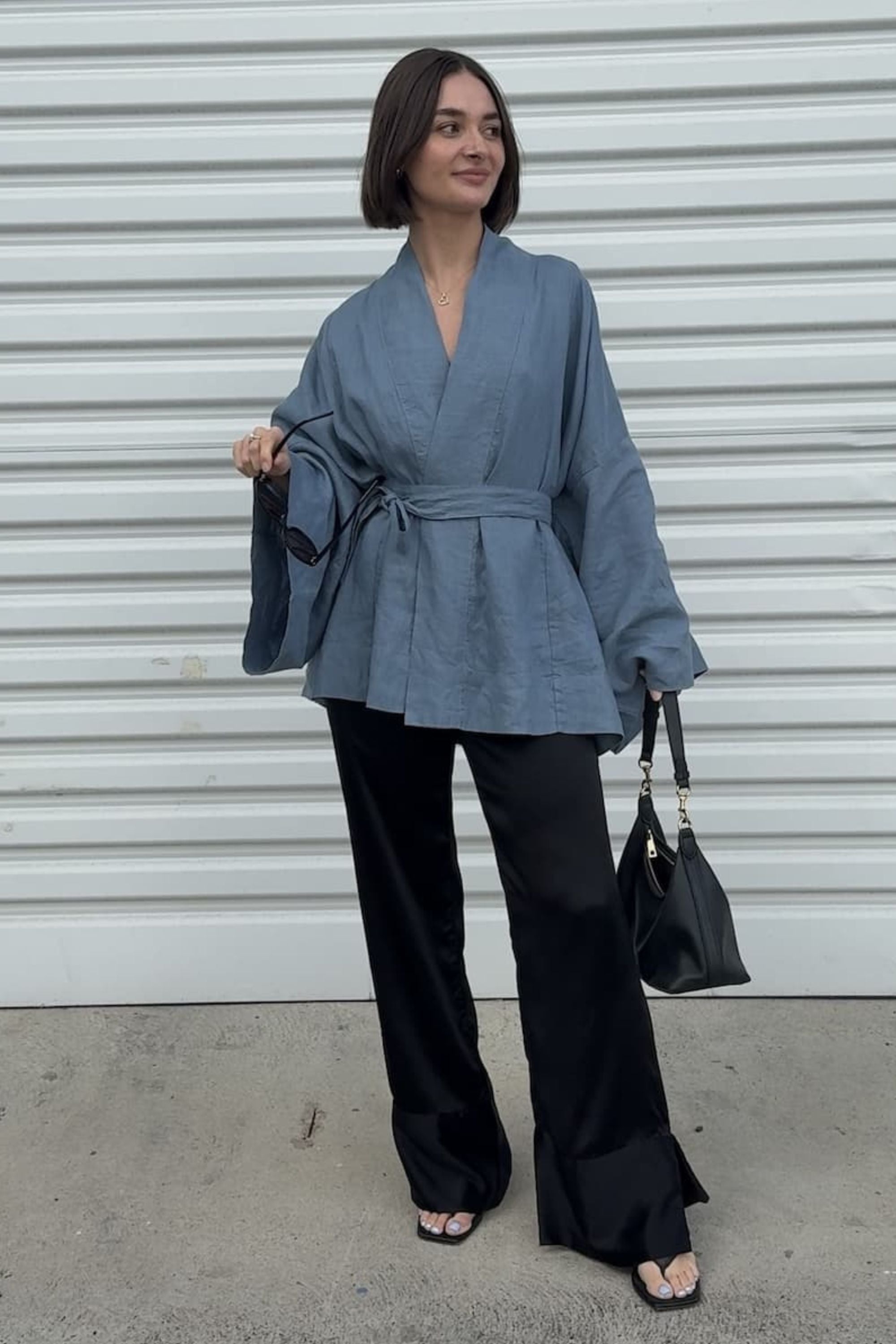 Anya Linen Kimono Steel Blue
