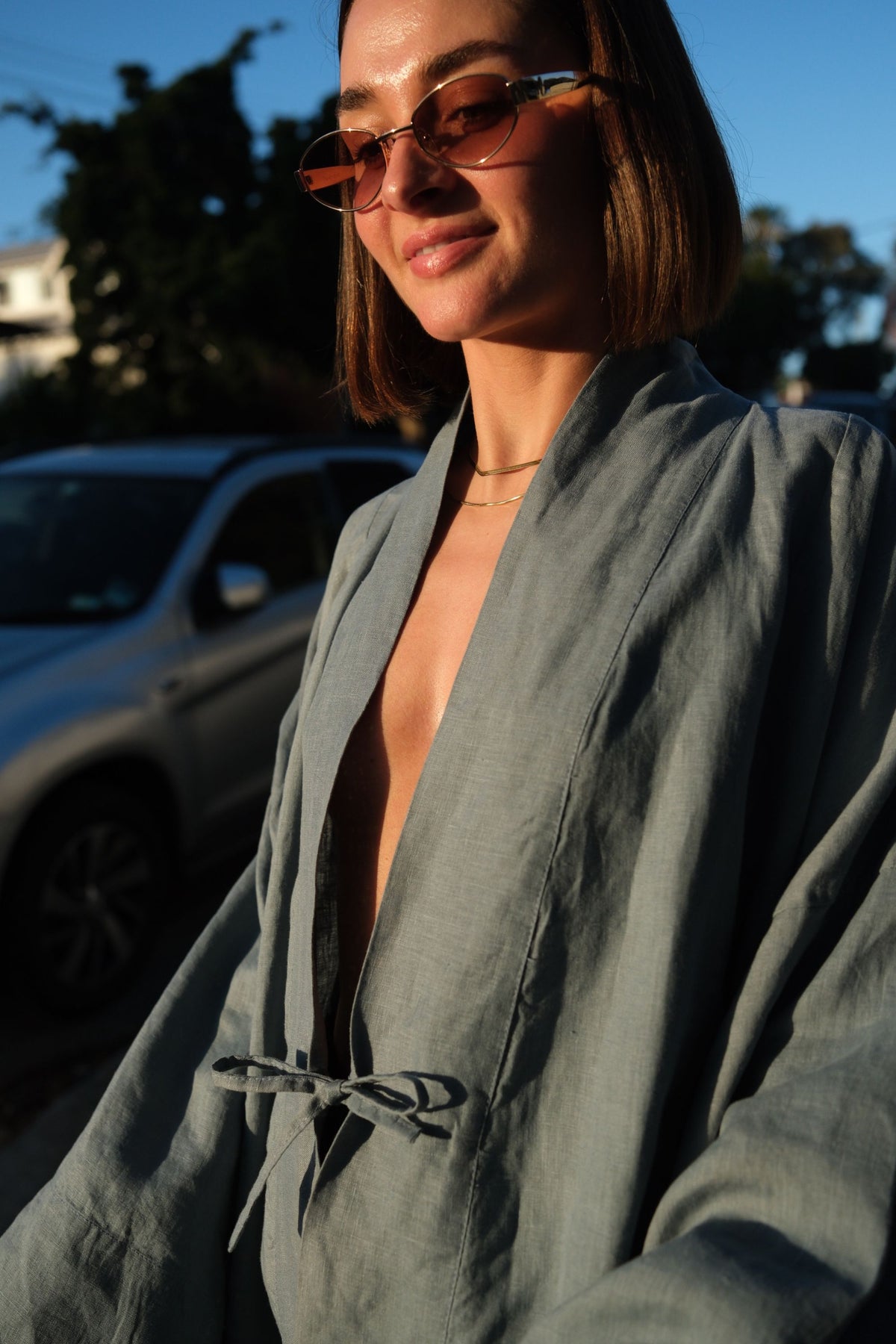 Anya Linen Kimono Steel Blue