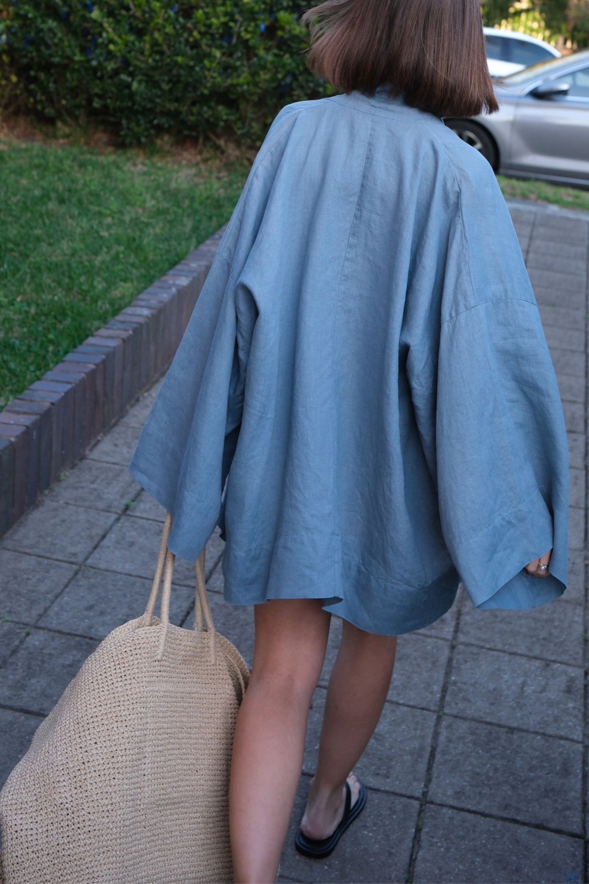 Anya Linen Kimono Steel Blue