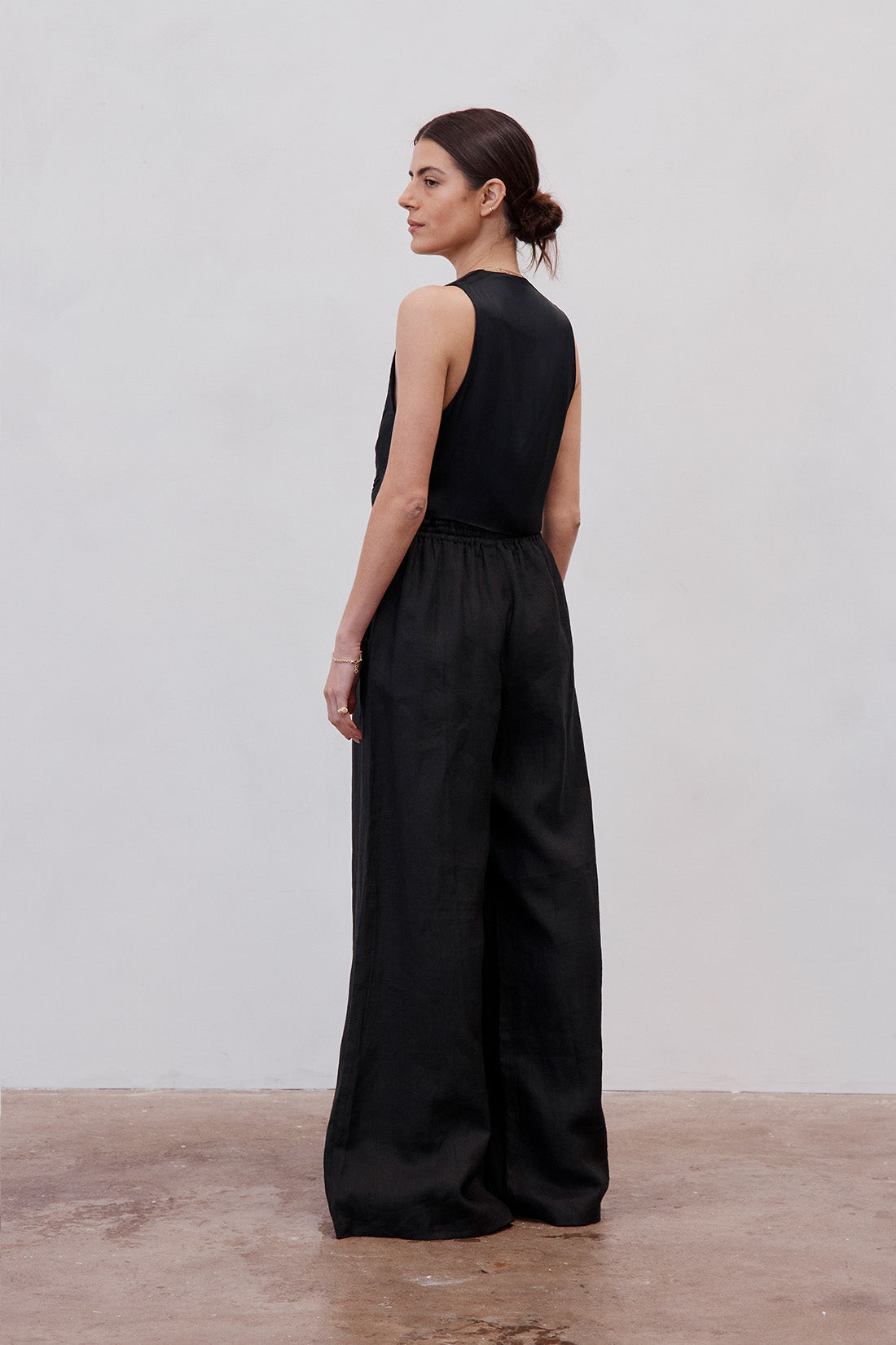 Jonathan Wide Leg Linen Pant Black