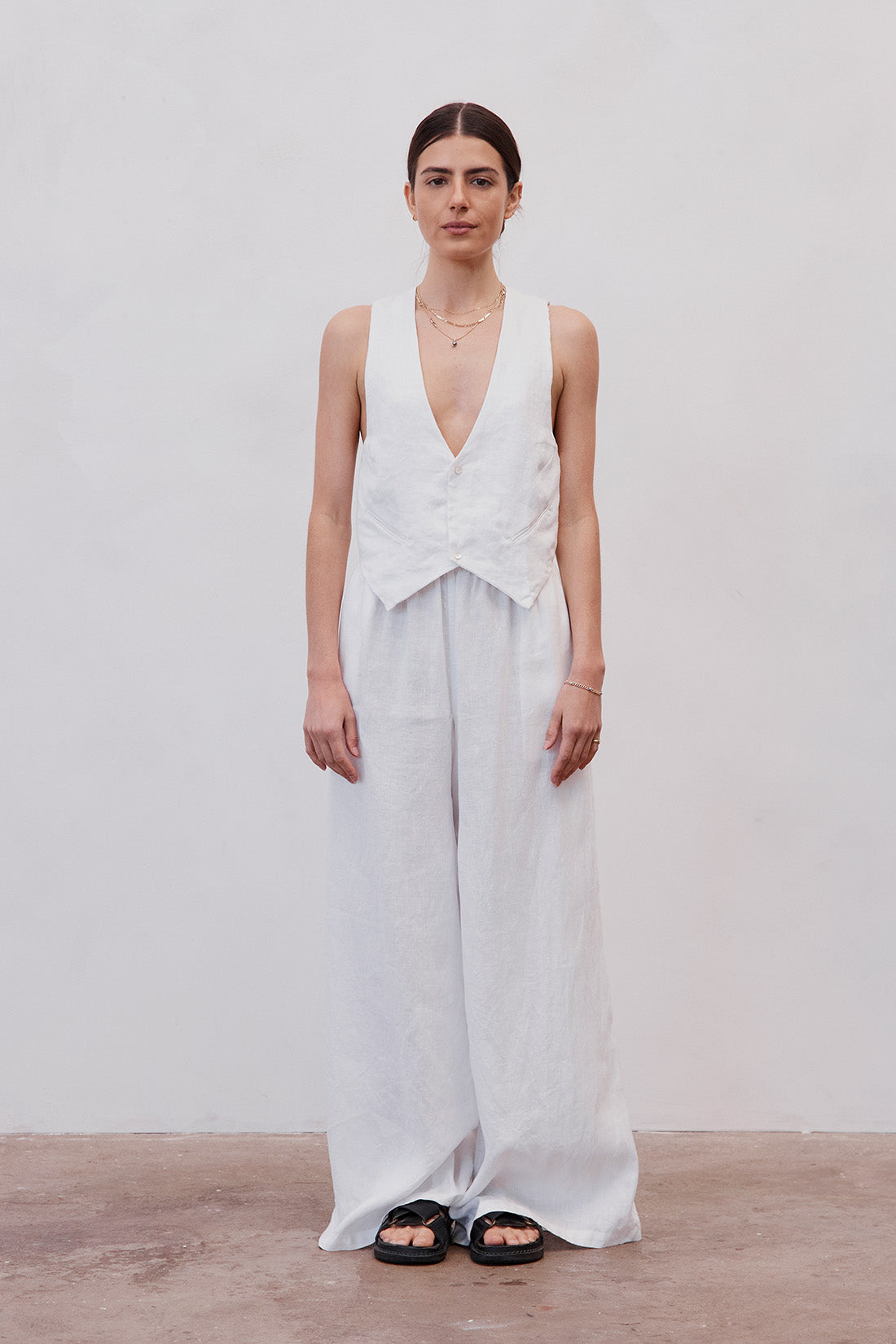 Jonathan Wide Leg Linen Pant White