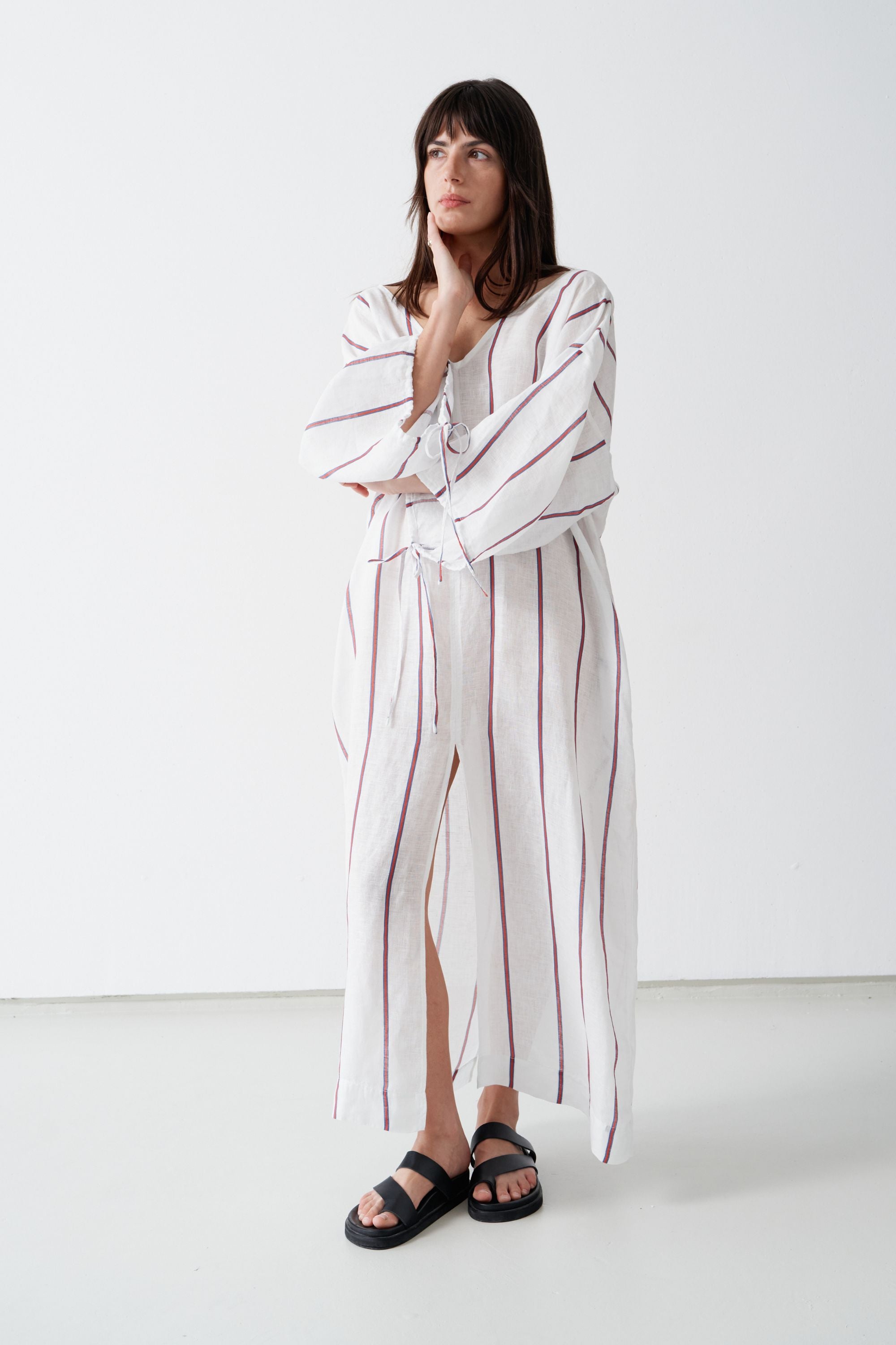 Ibiza Linen Kaftan Marine Stripe
