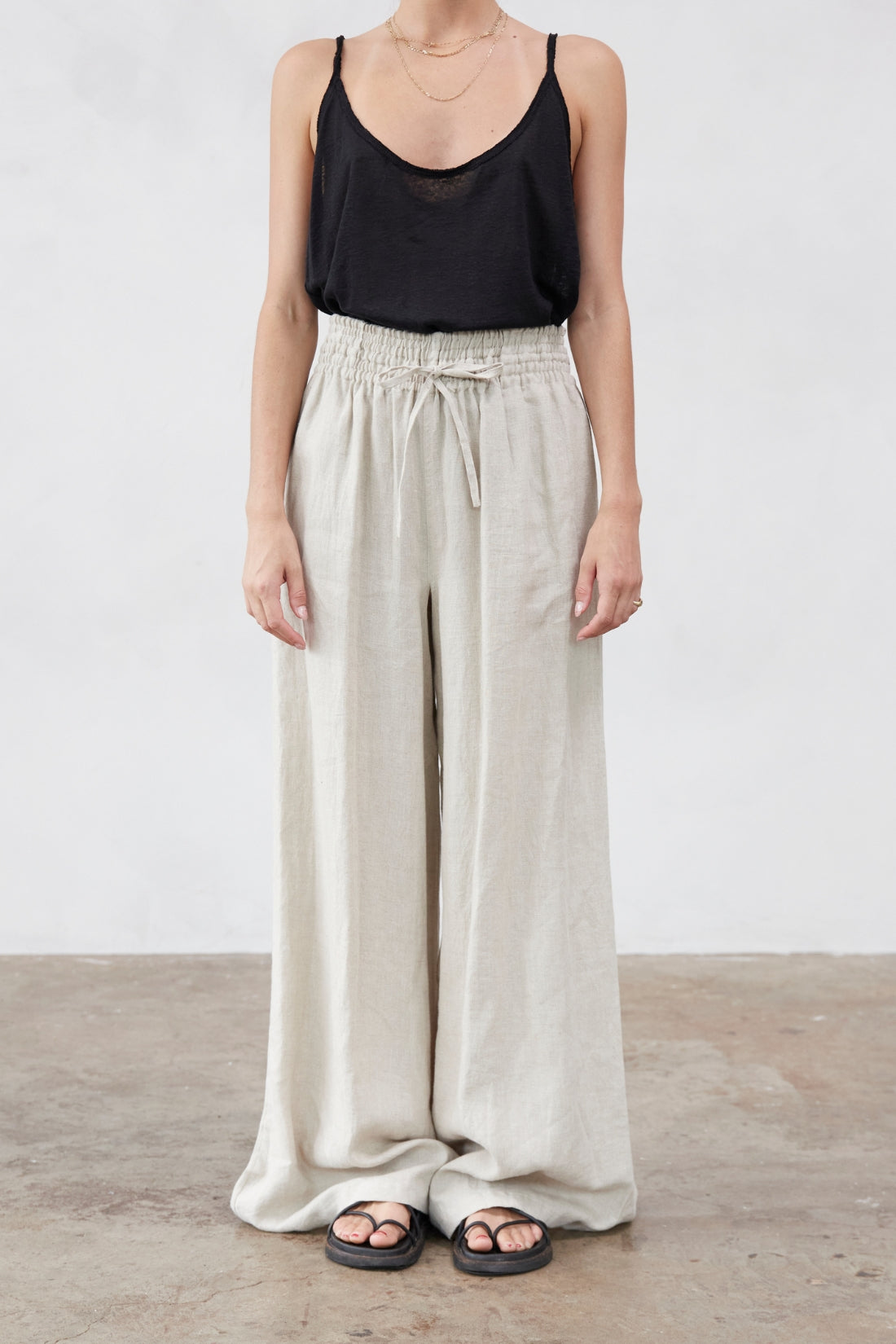 Jonathan Wide Leg Linen Pant Sand