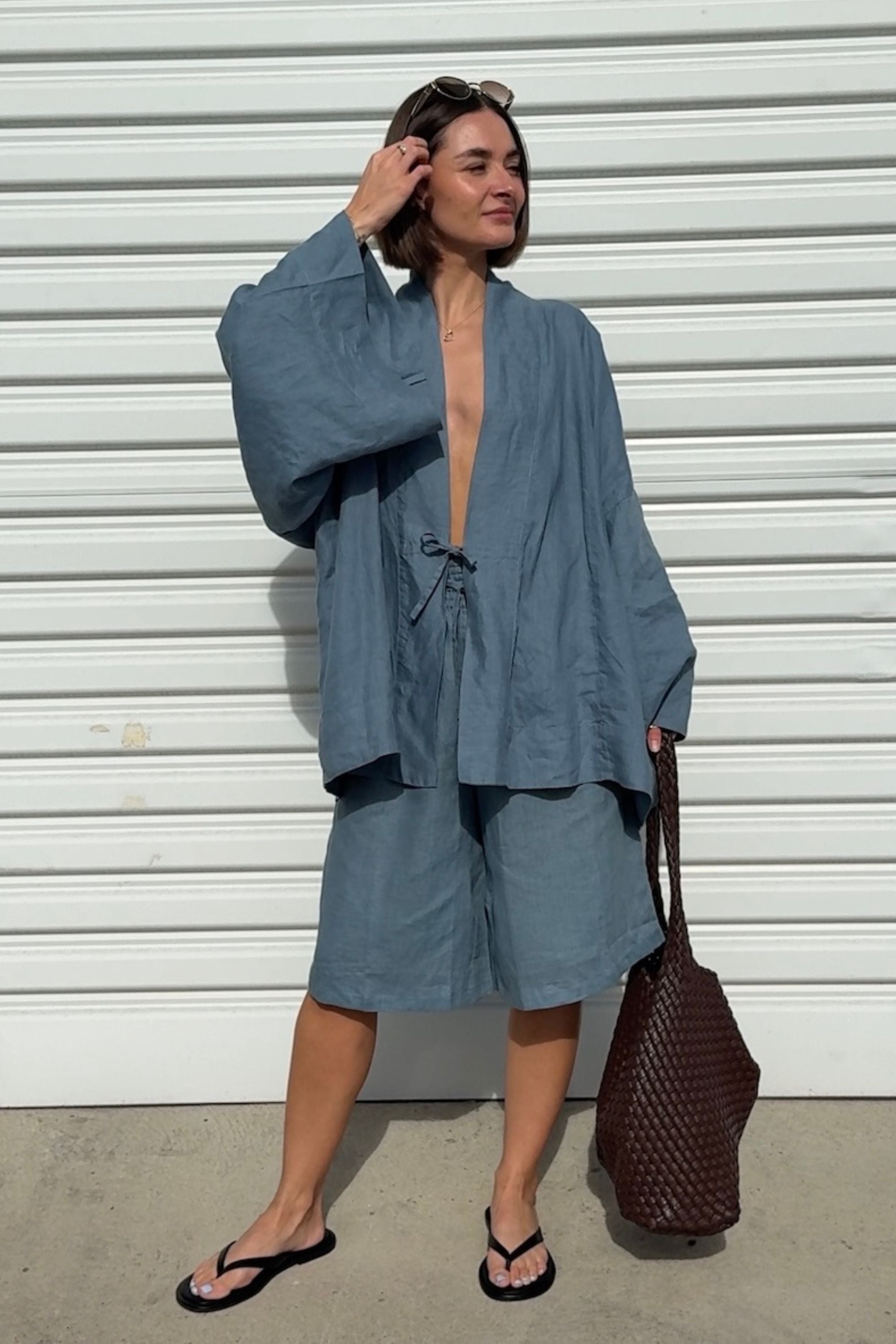 Koko Linen Short Steel Blue