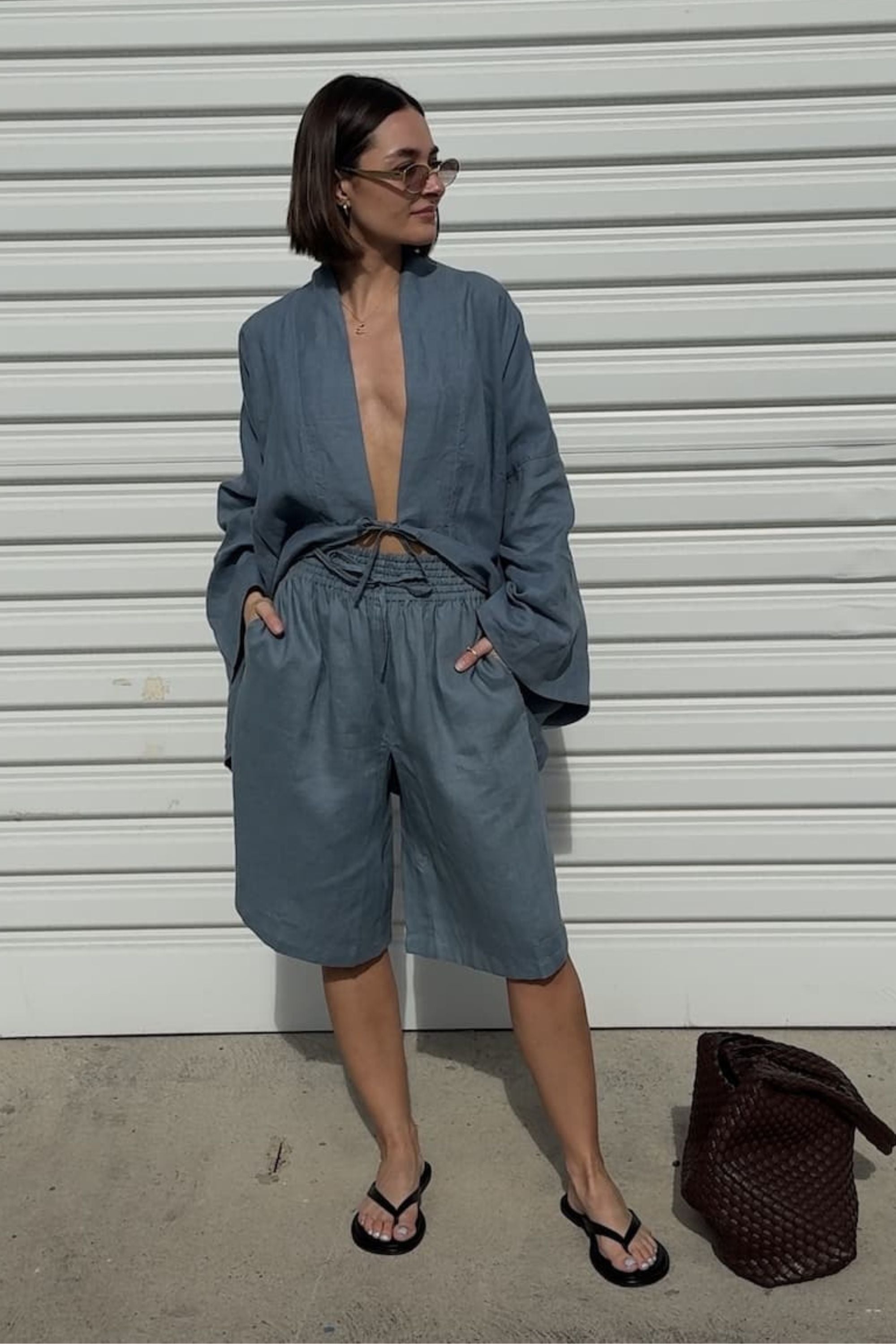 Koko Linen Short Steel Blue