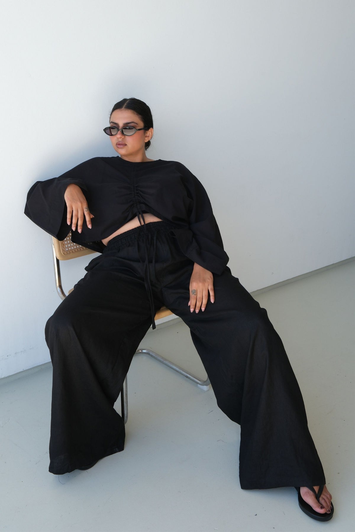 Jonathan Wide Leg Linen Pant Black