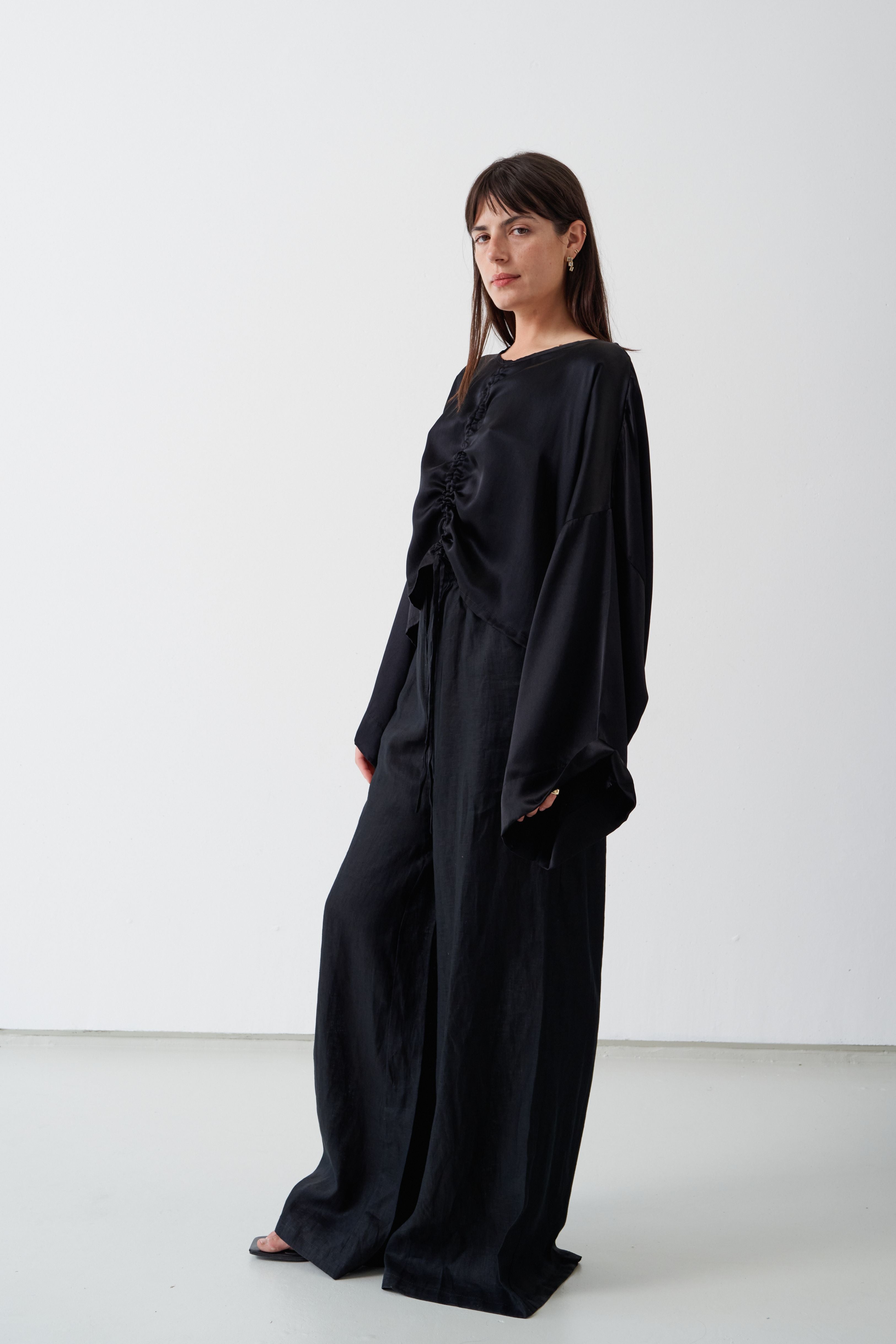 Jonathan Wide Leg Linen Pant Black