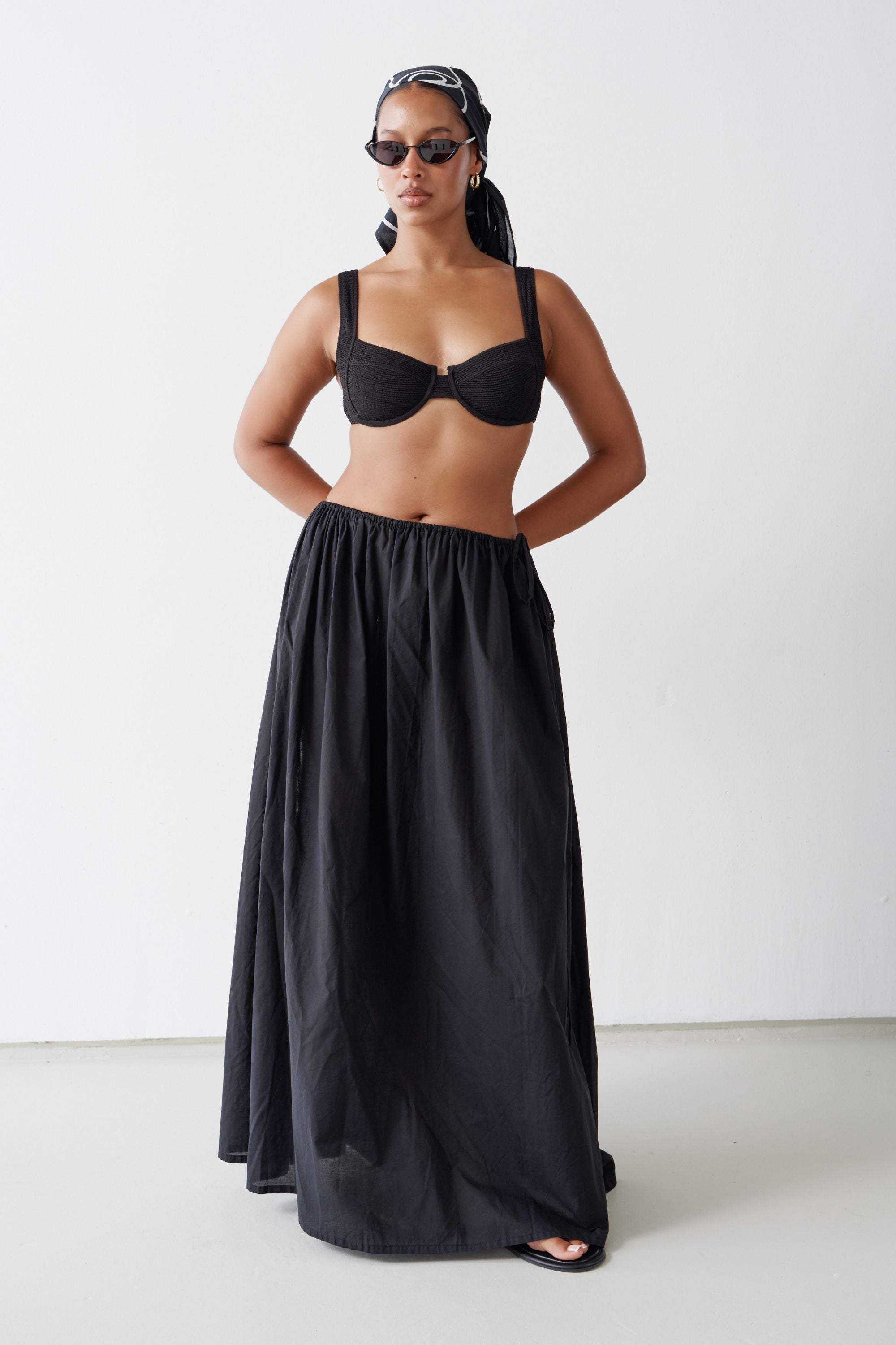 Maya Organic Cotton Maxi Skirt Black — UNIKSPACE