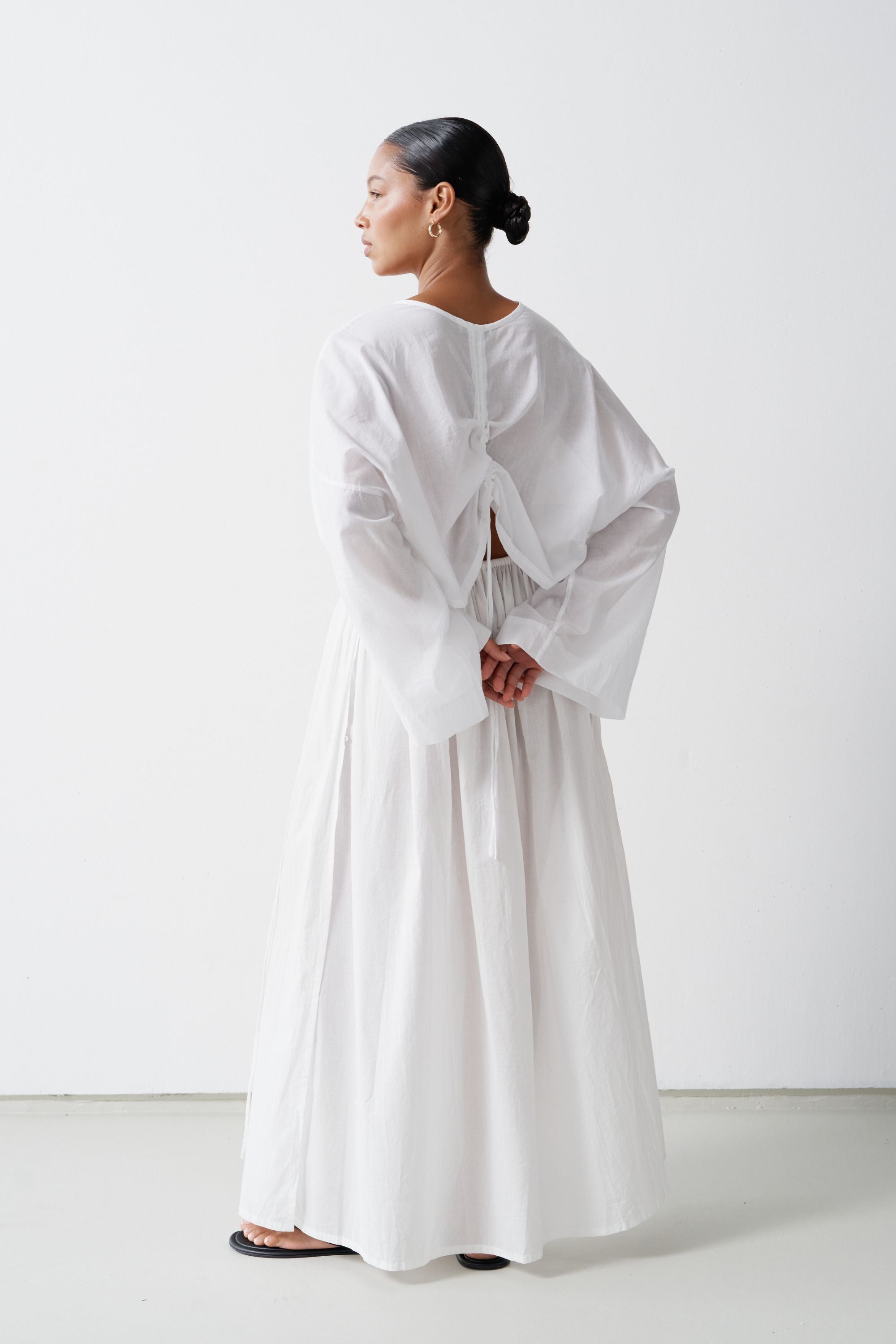 Maya Organic Cotton Maxi Skirt White — UNIKSPACE