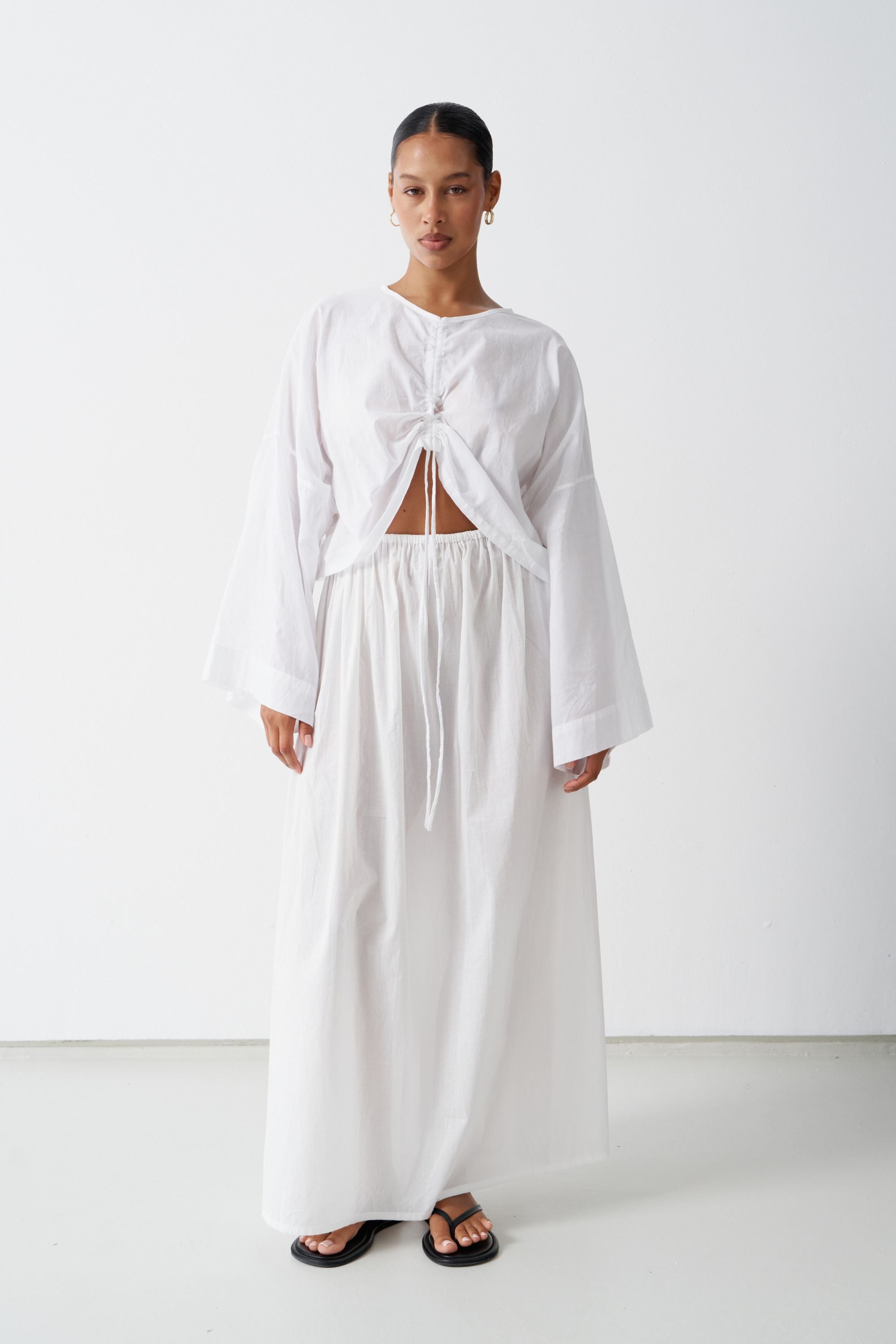 Maya Organic Cotton Maxi Skirt White — UNIKSPACE