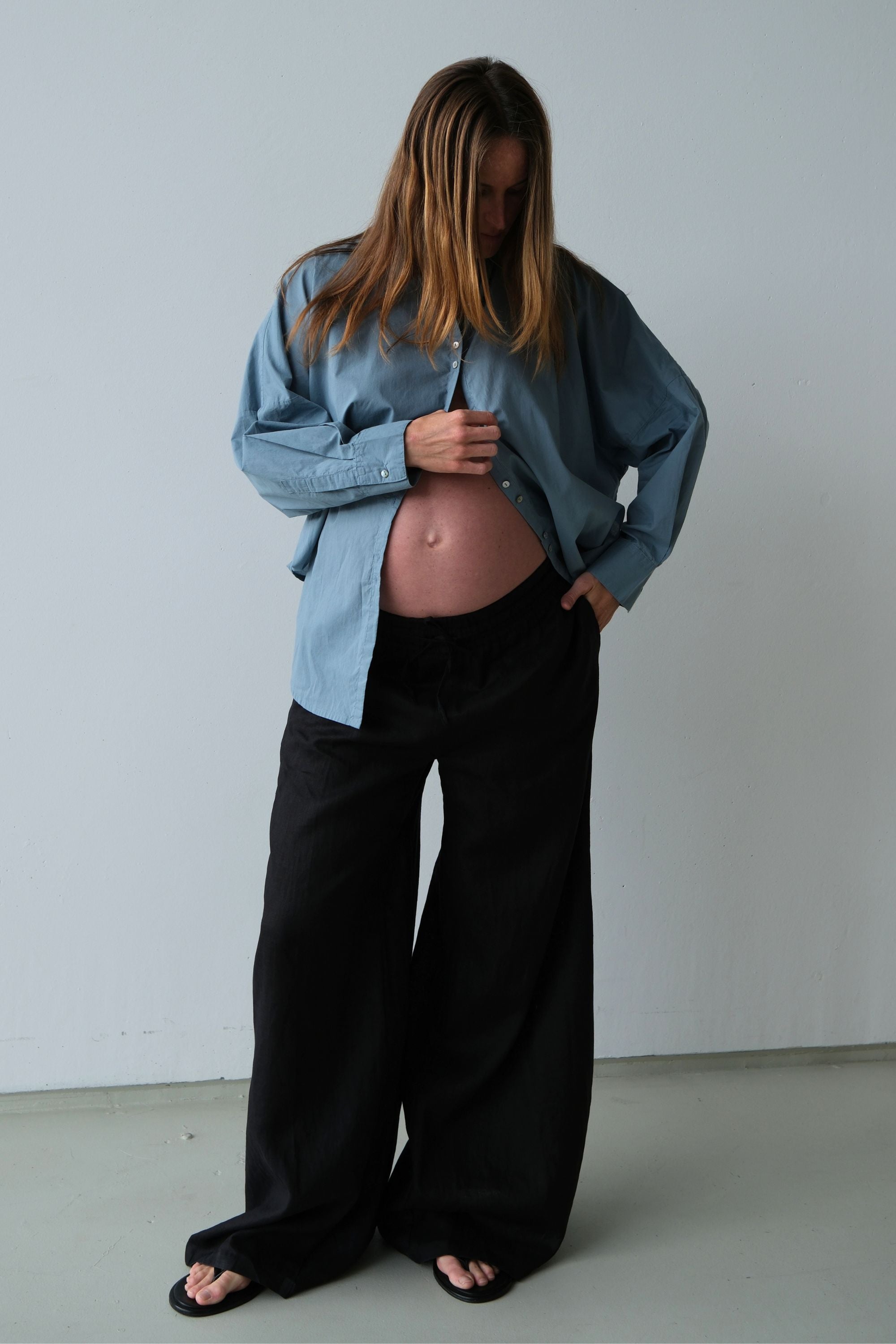 Jonathan Wide Leg Linen Pant Black