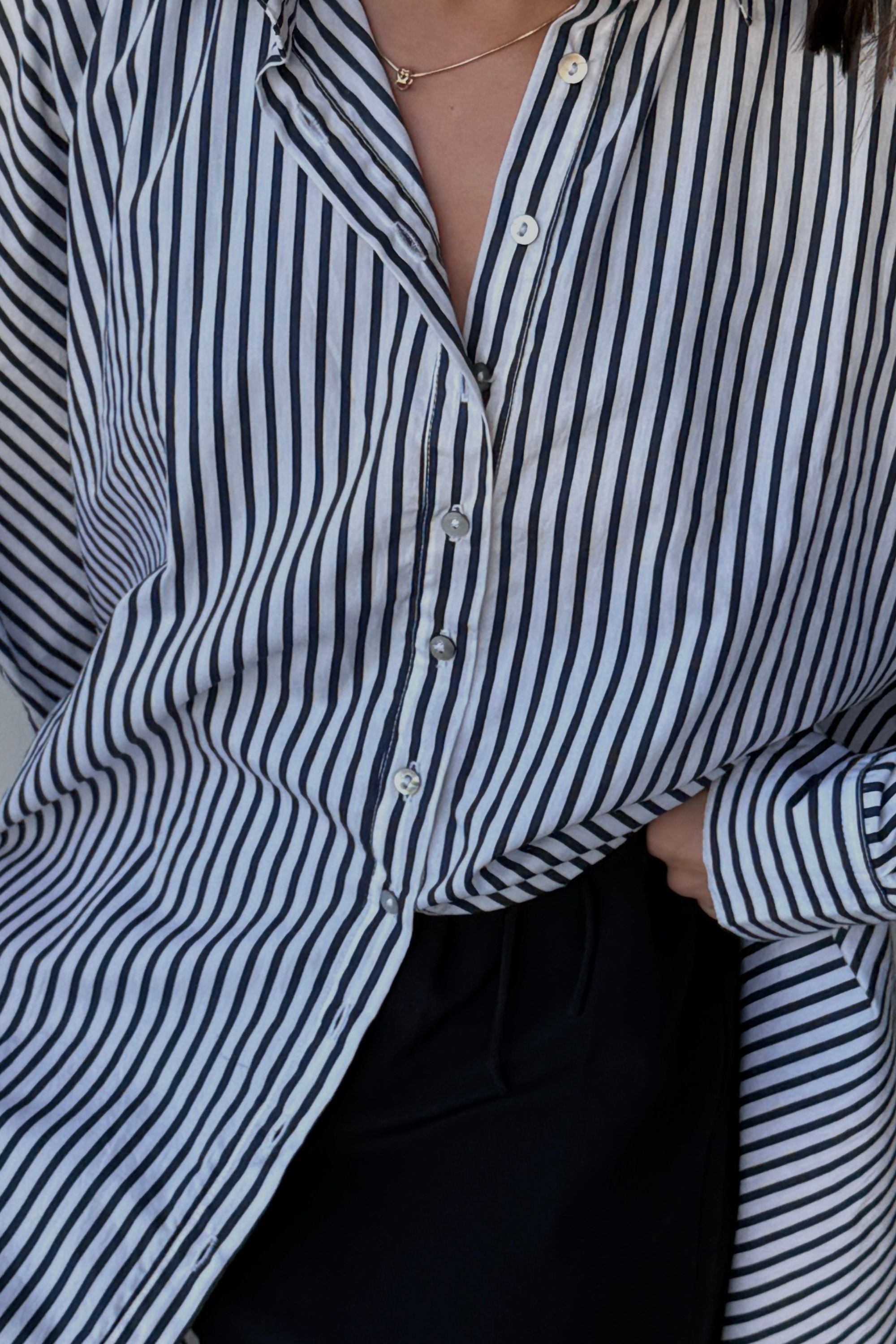 Oscar Oversized Cotton Poplin Shirt Midnight Stripe