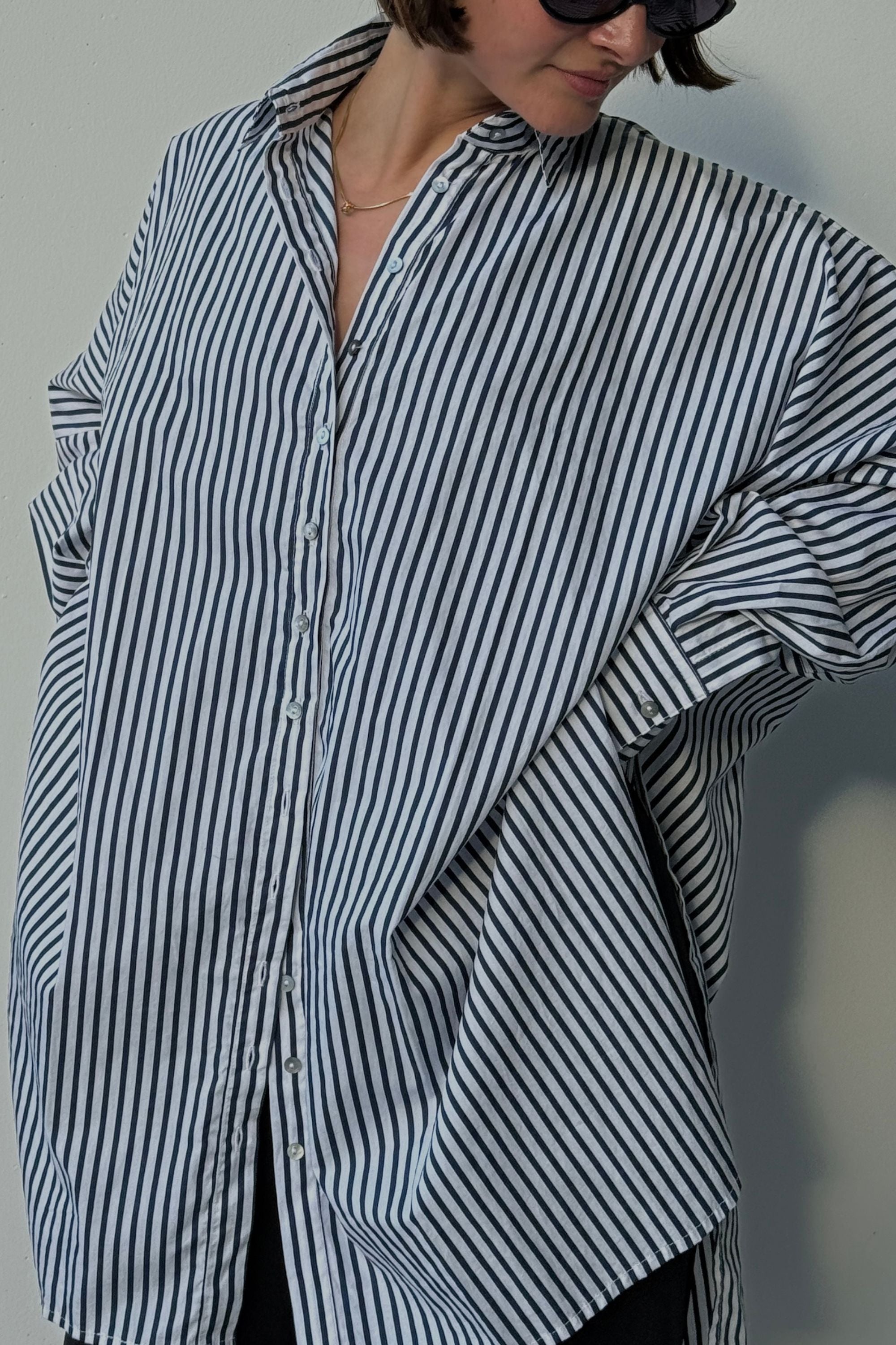 Oscar Oversized Cotton Poplin Shirt Midnight Stripe