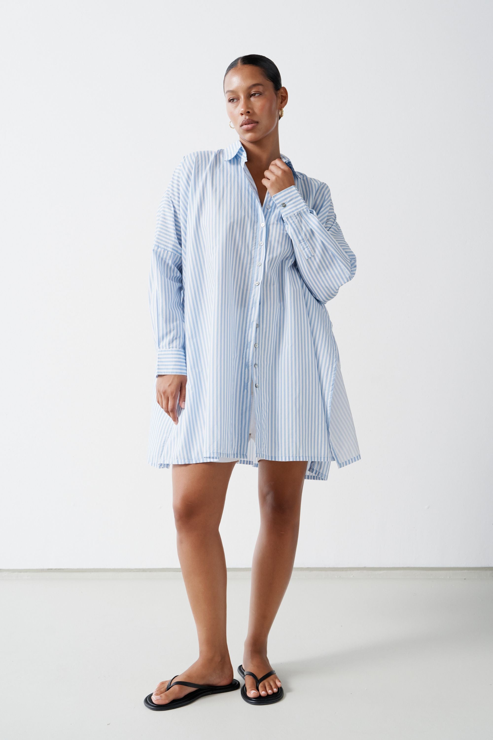 Oscar Oversized Cotton Poplin Shirt Sky Stripe