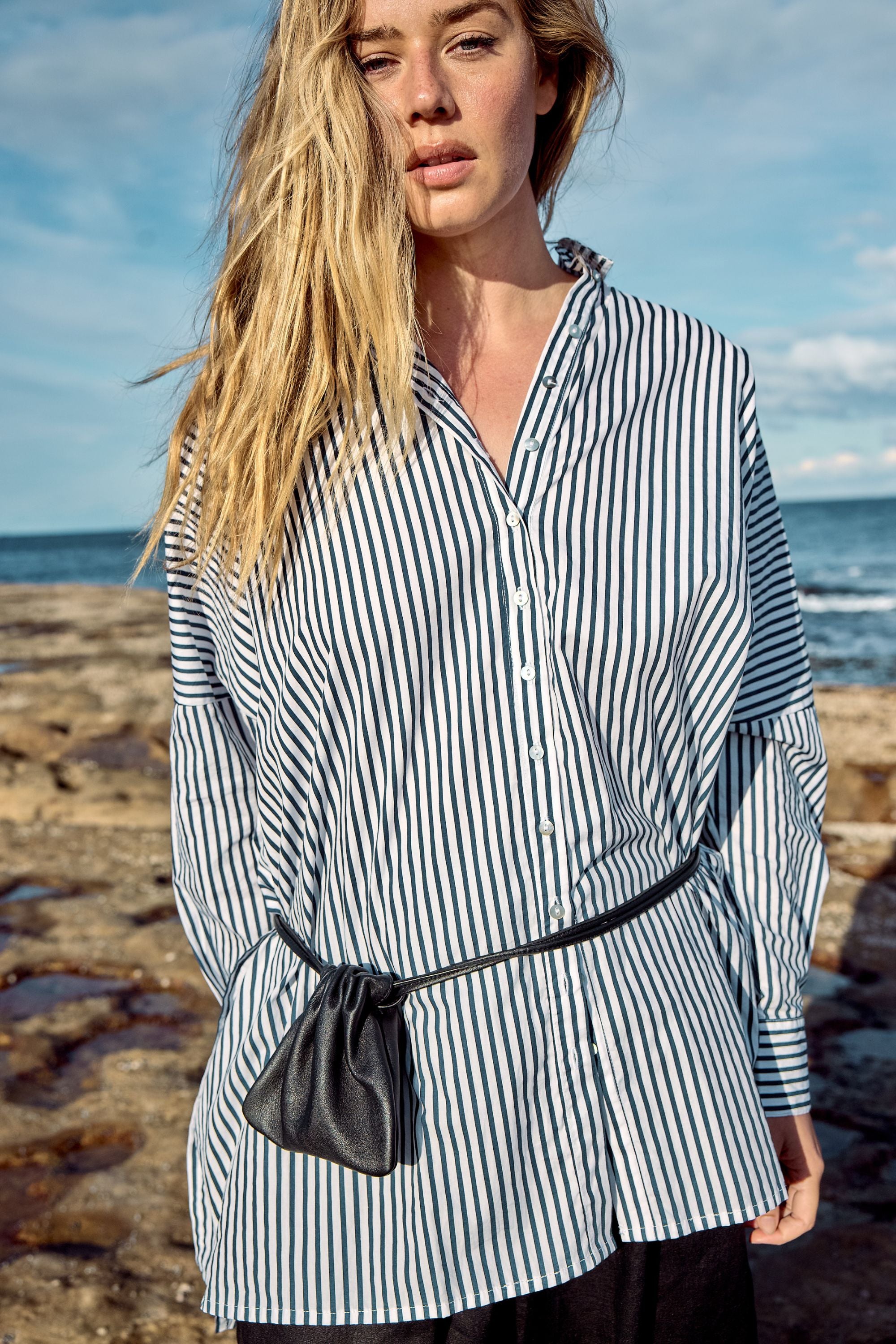Oscar Oversized Cotton Poplin Shirt Midnight Stripe
