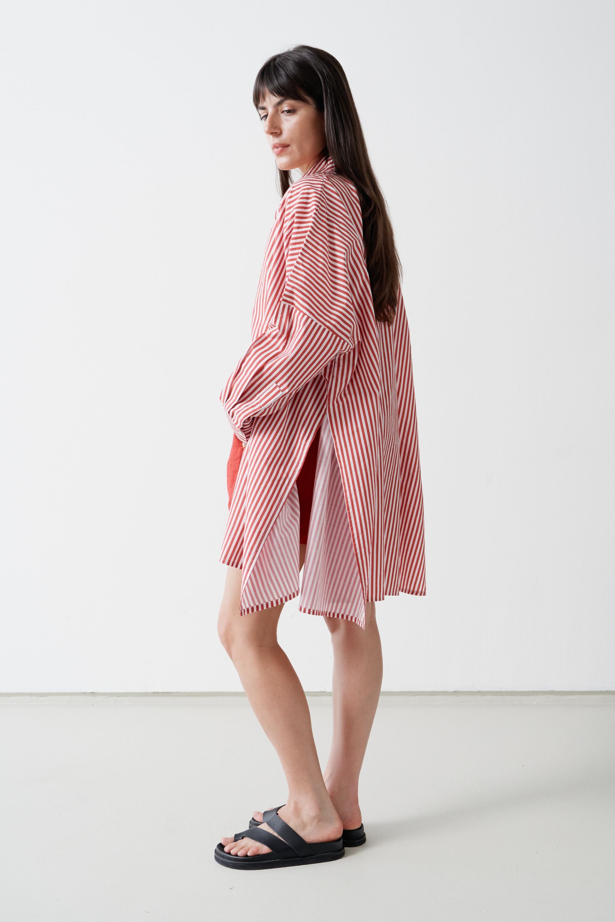Oscar Oversized Cotton Poplin Shirt Cherry Stripe