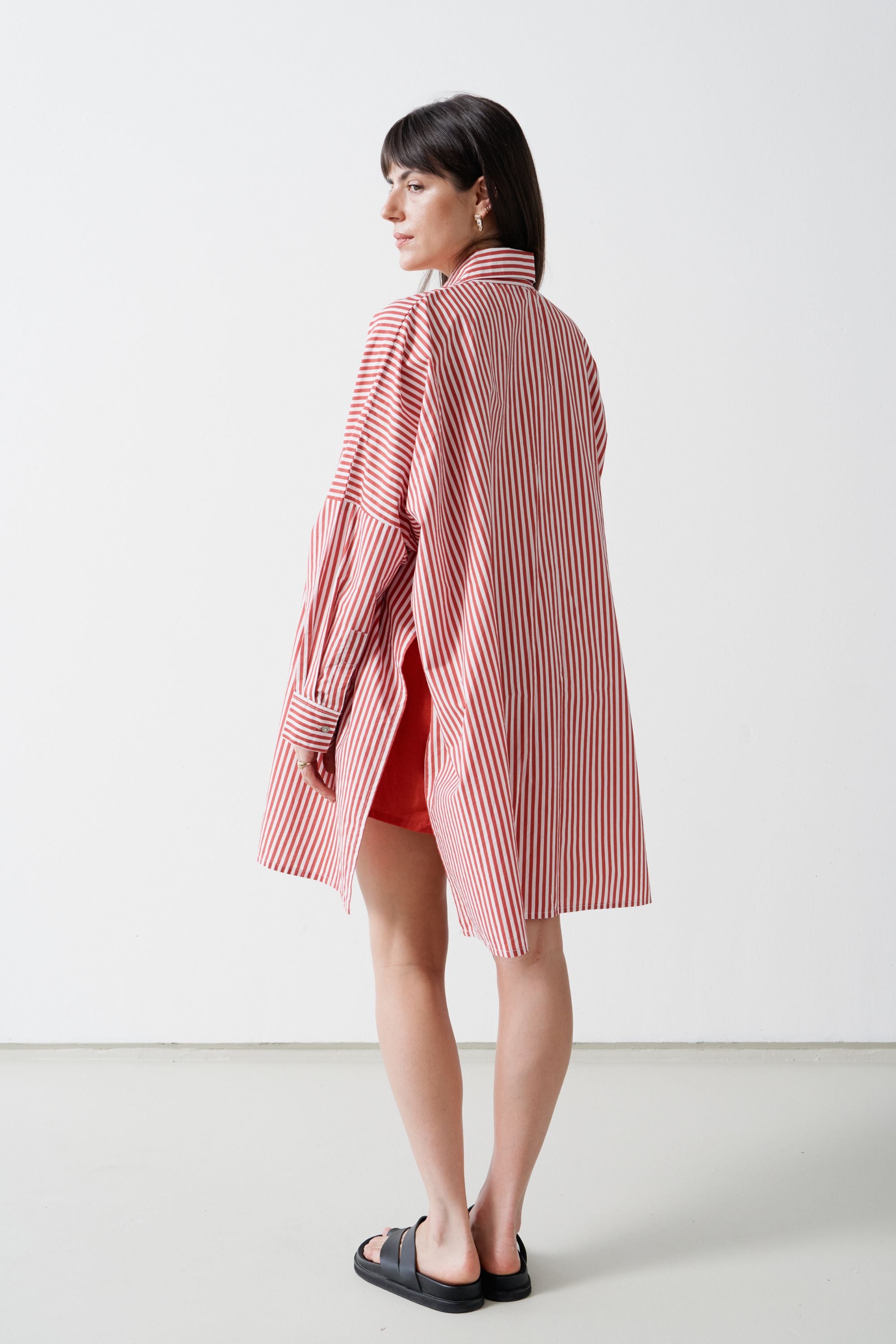 Oscar Oversized Cotton Poplin Shirt Cherry Stripe